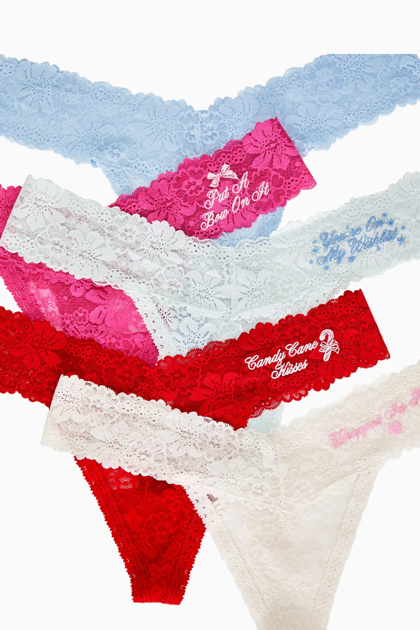 PINK x LoveShackFancy Wink Lace Thong Panties - Pack of 5 - Image 3