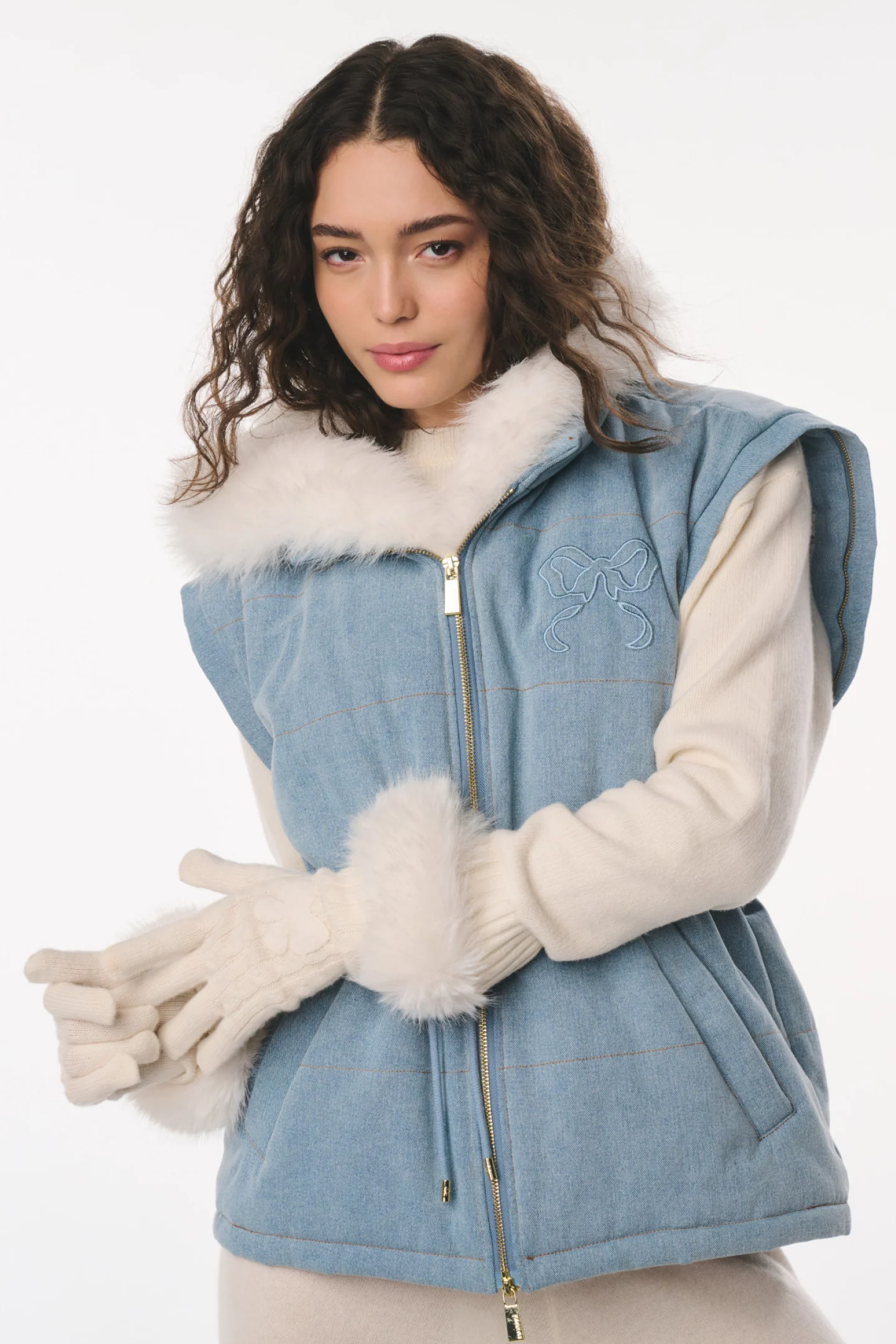 LoveShackFancy x MAX&MOI Adalia Wool-Cashmere Faux Fur Gloves - Image 3