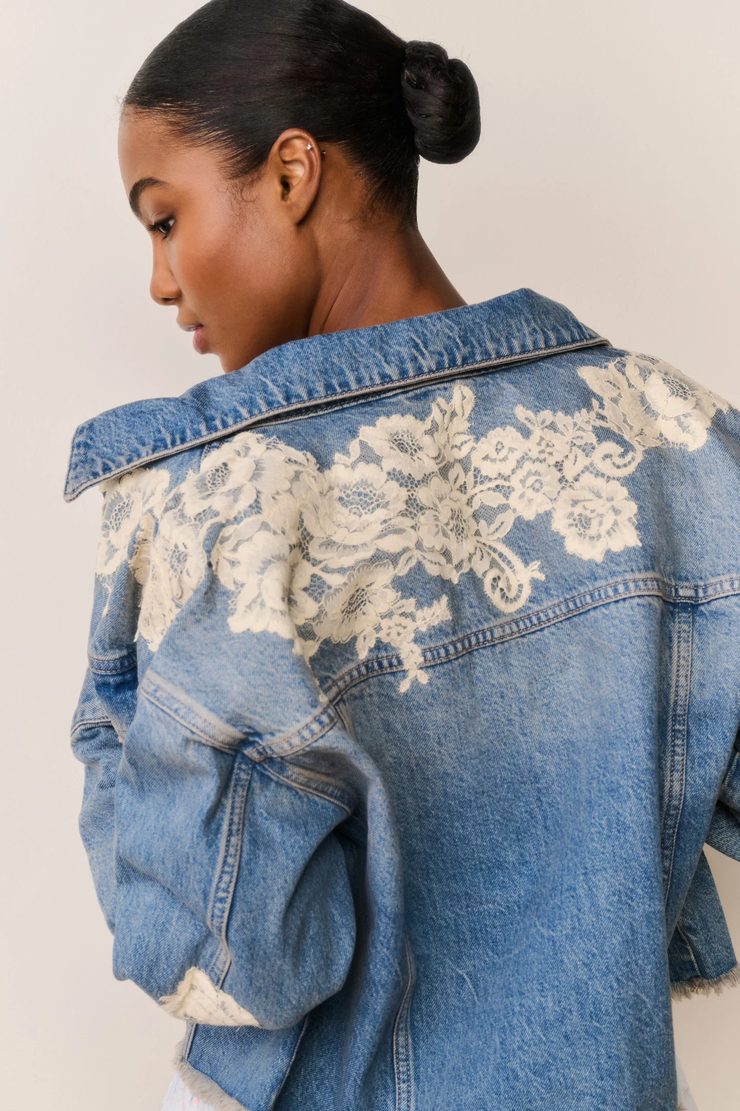 Amana Lace Appliqué Denim Jacket - Image 3