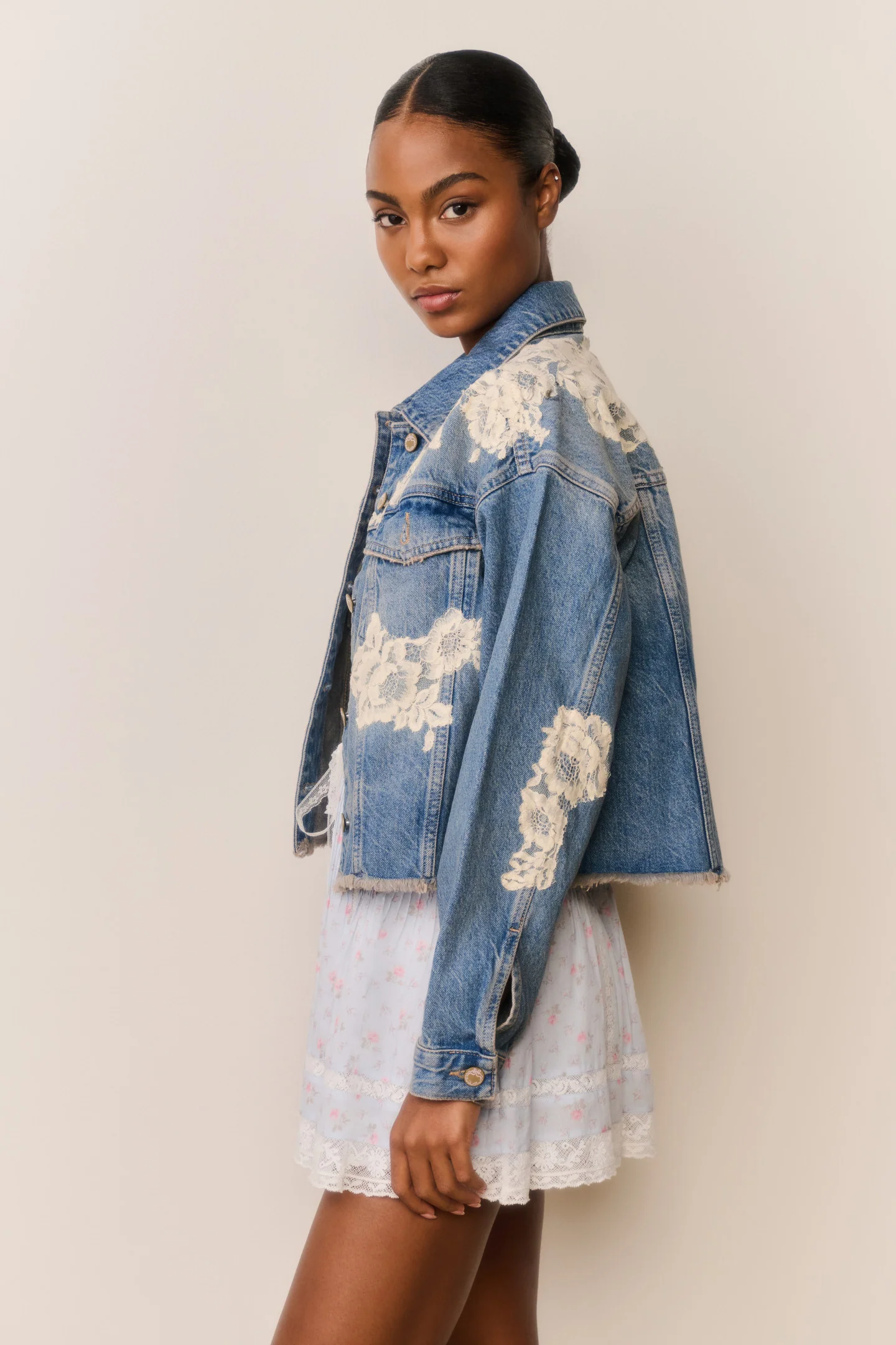 Amana Lace Appliqué Denim Jacket - Image 4