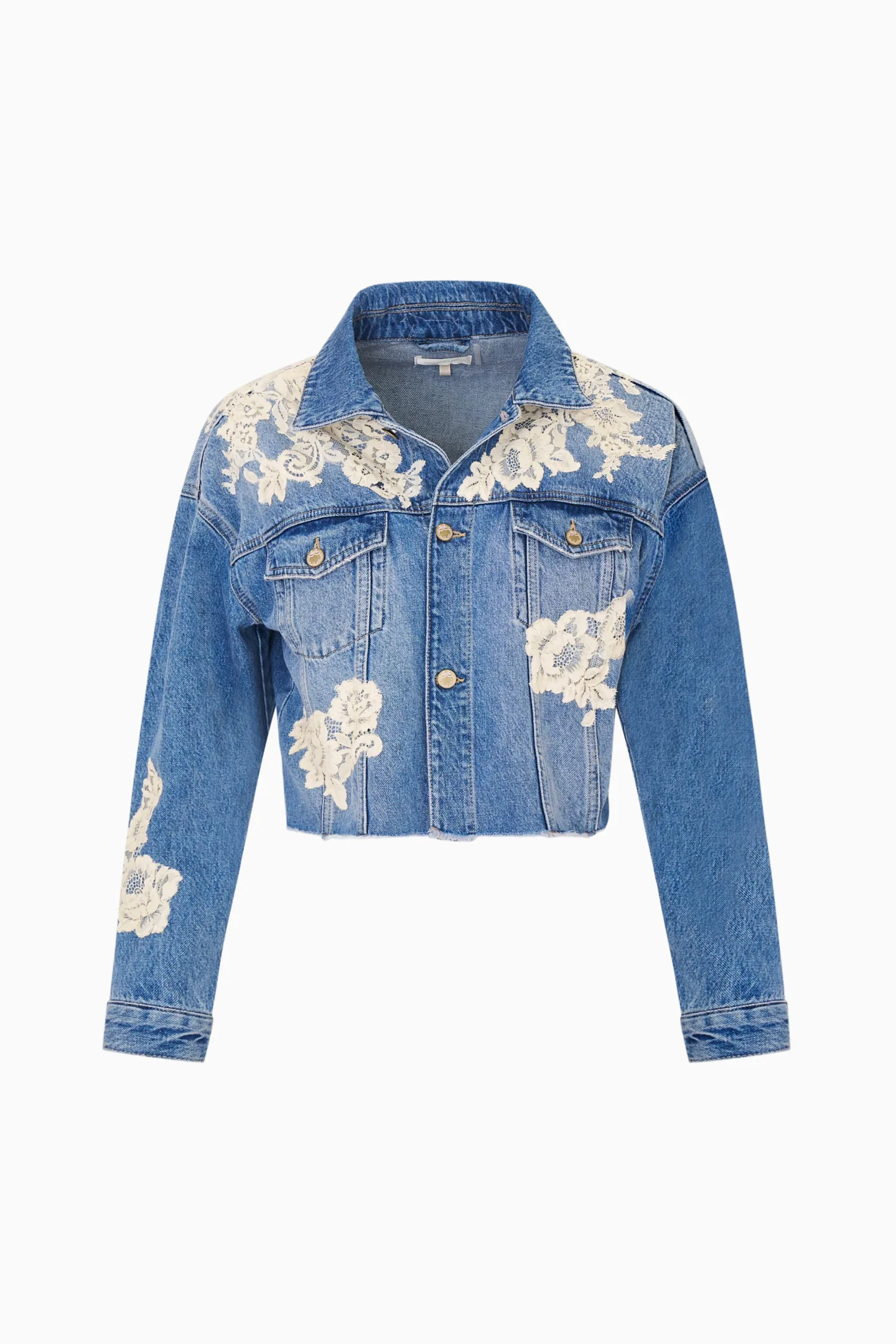 Amana Lace Appliqué Denim Jacket - Image 6
