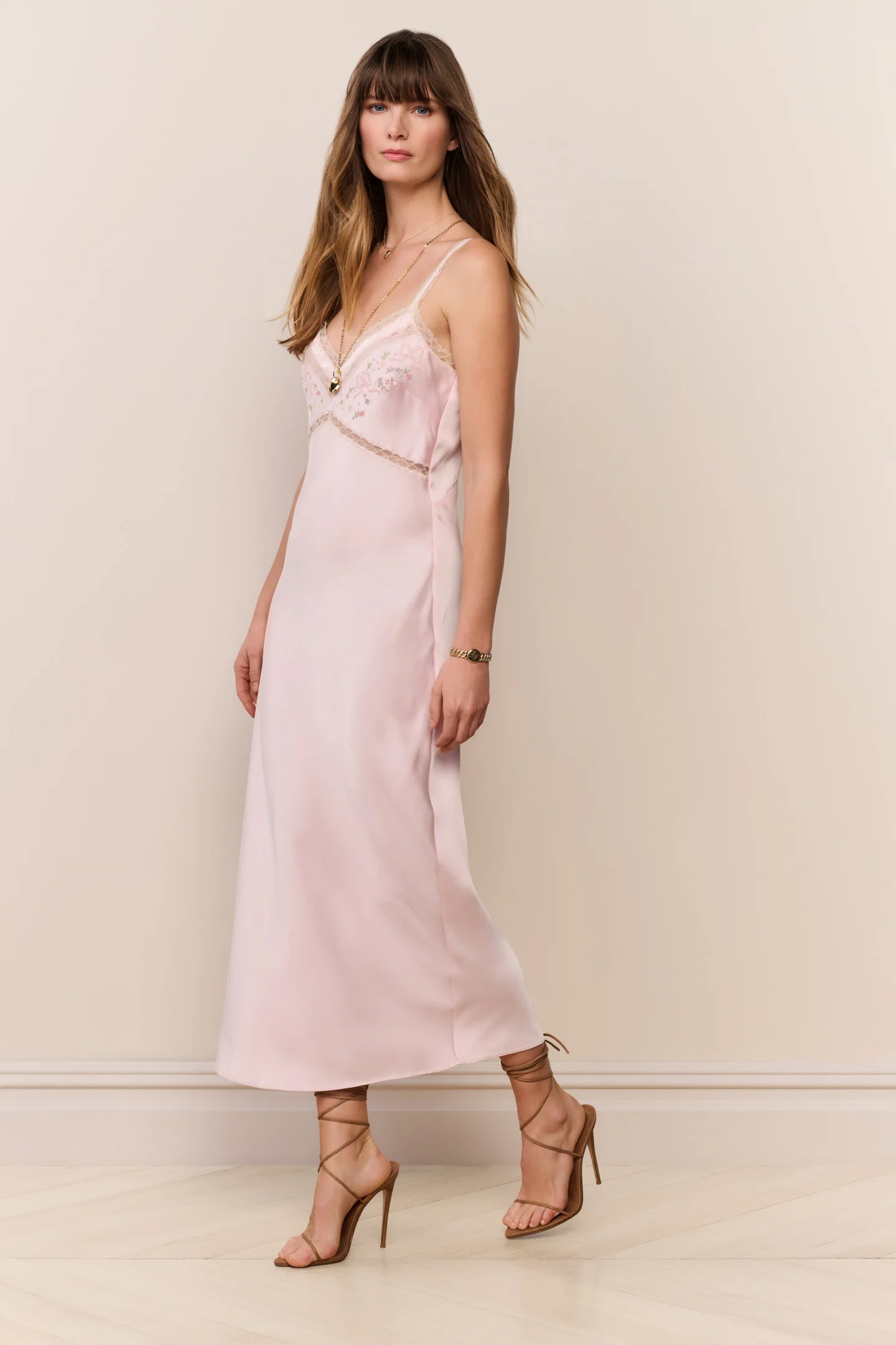 Annabeth Embroidered Satin Midi Dress - Image 3