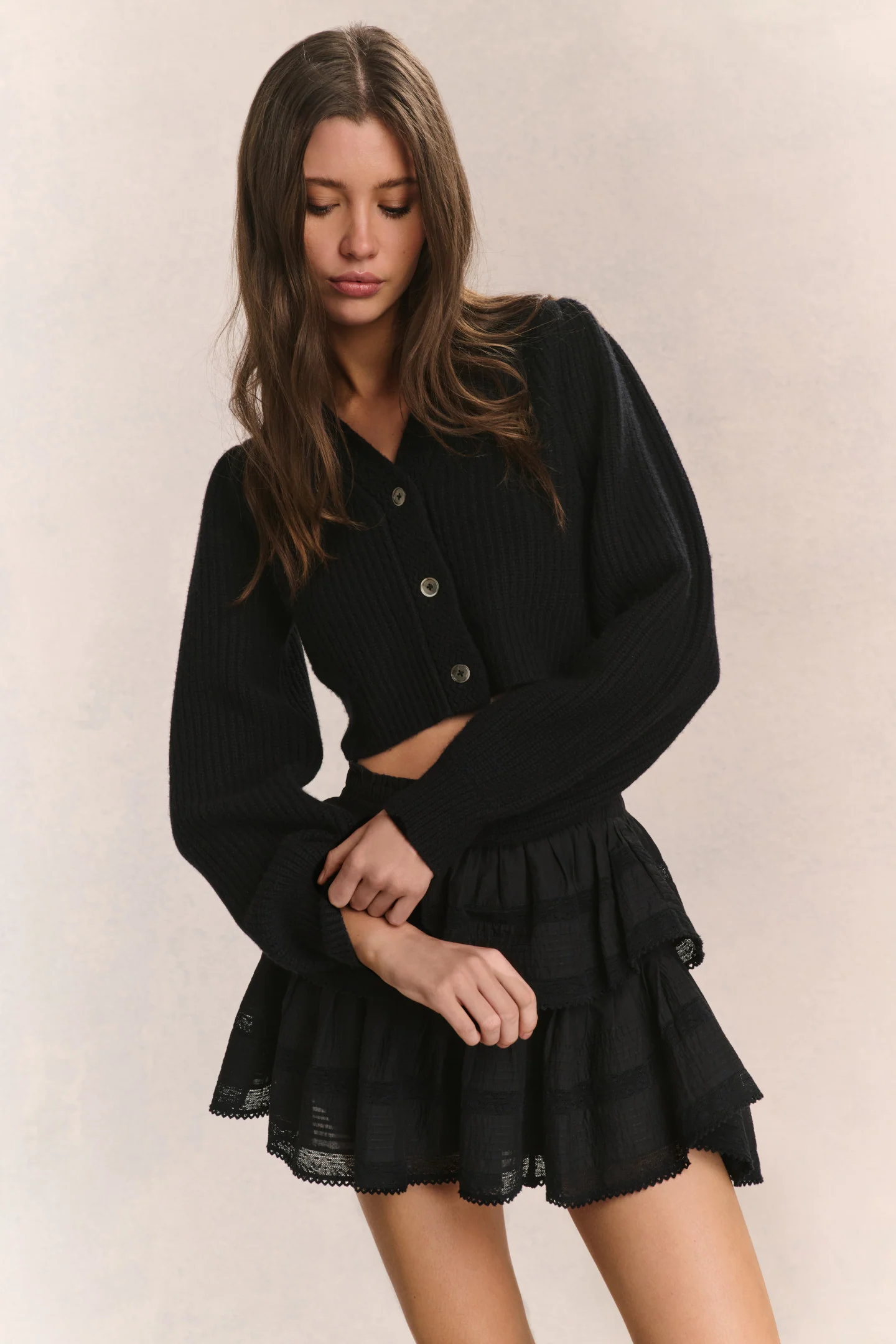 Avignon Crop Cardigan- BLACK - Image 2