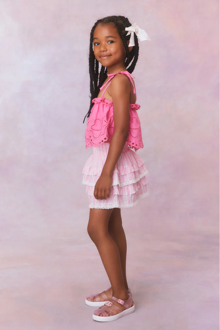 Girls Billie Cotton Stripe Skirt- CAPTIVA PINK - Image 3