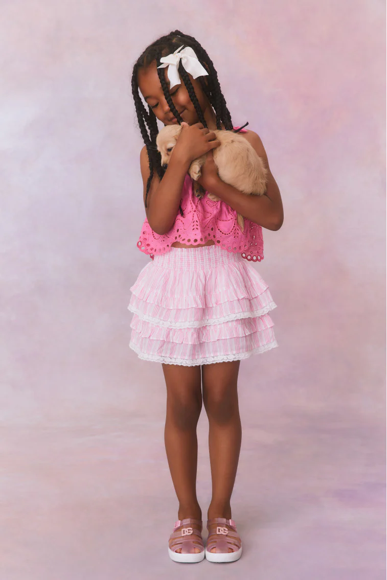 Girls Billie Cotton Stripe Skirt- CAPTIVA PINK - Image 4