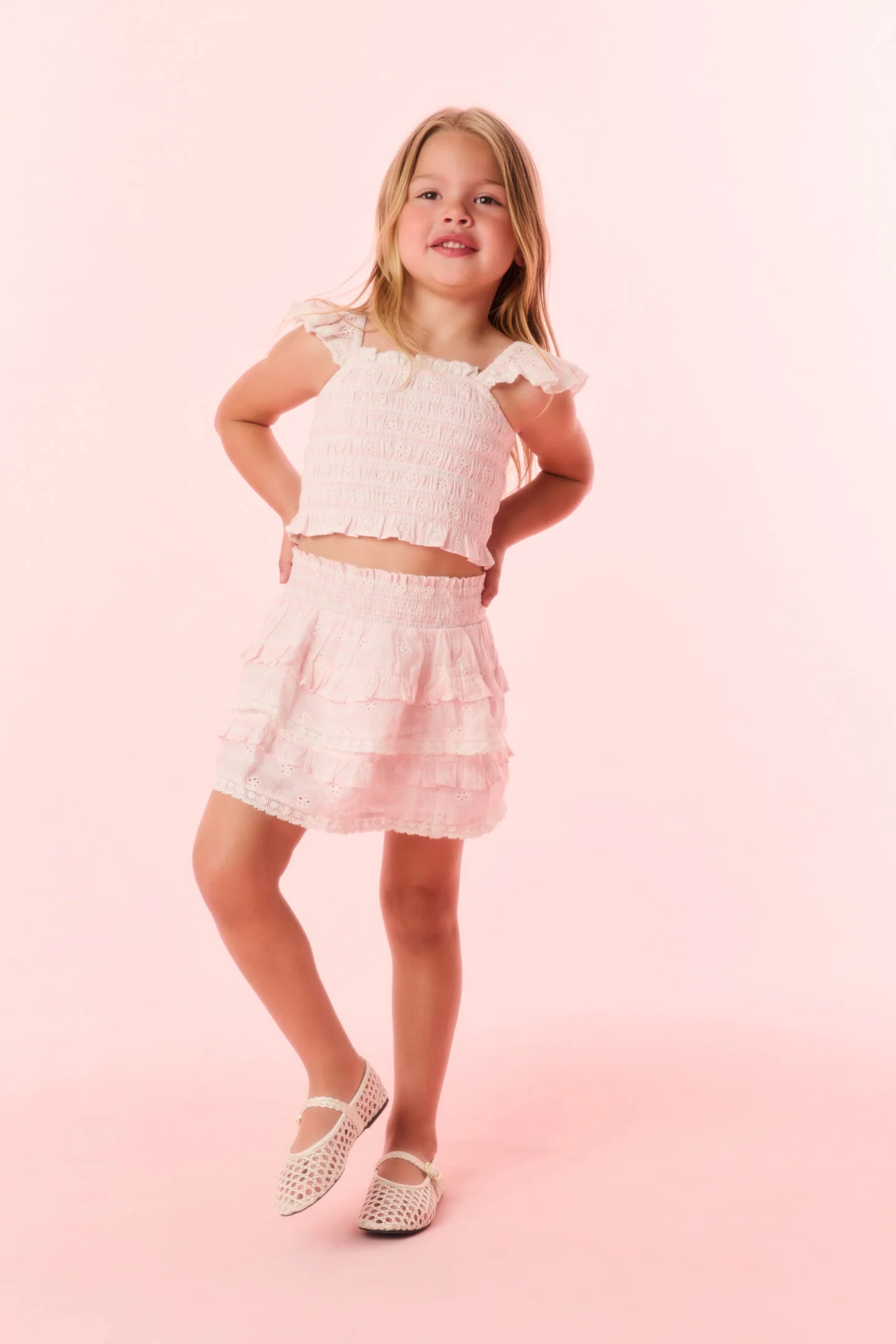 Girls Billie Eyelet Gingham Skirt - Image 2