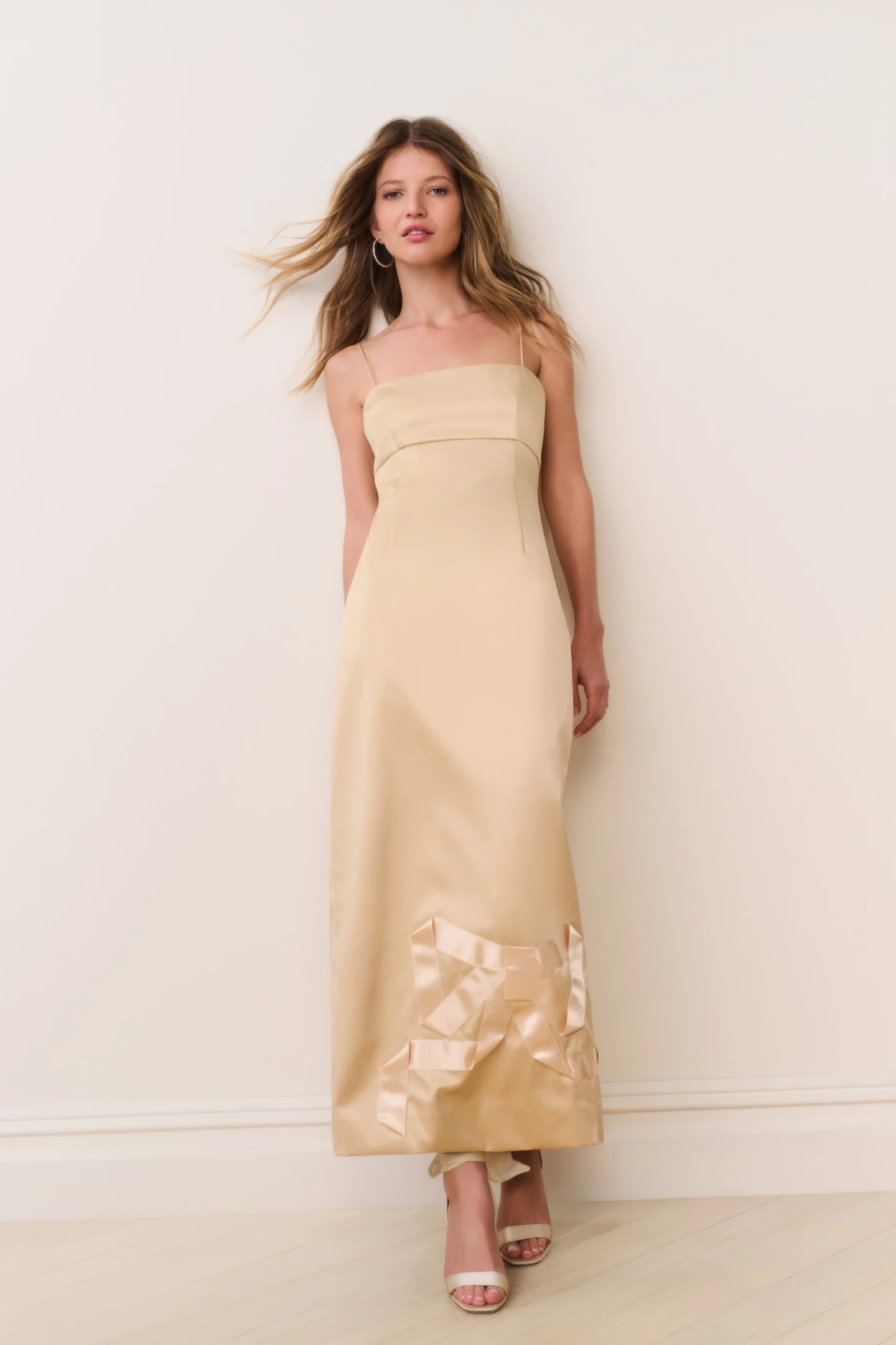 Calise Satin Bow Detail Midi Dress - GOLD - Image 2