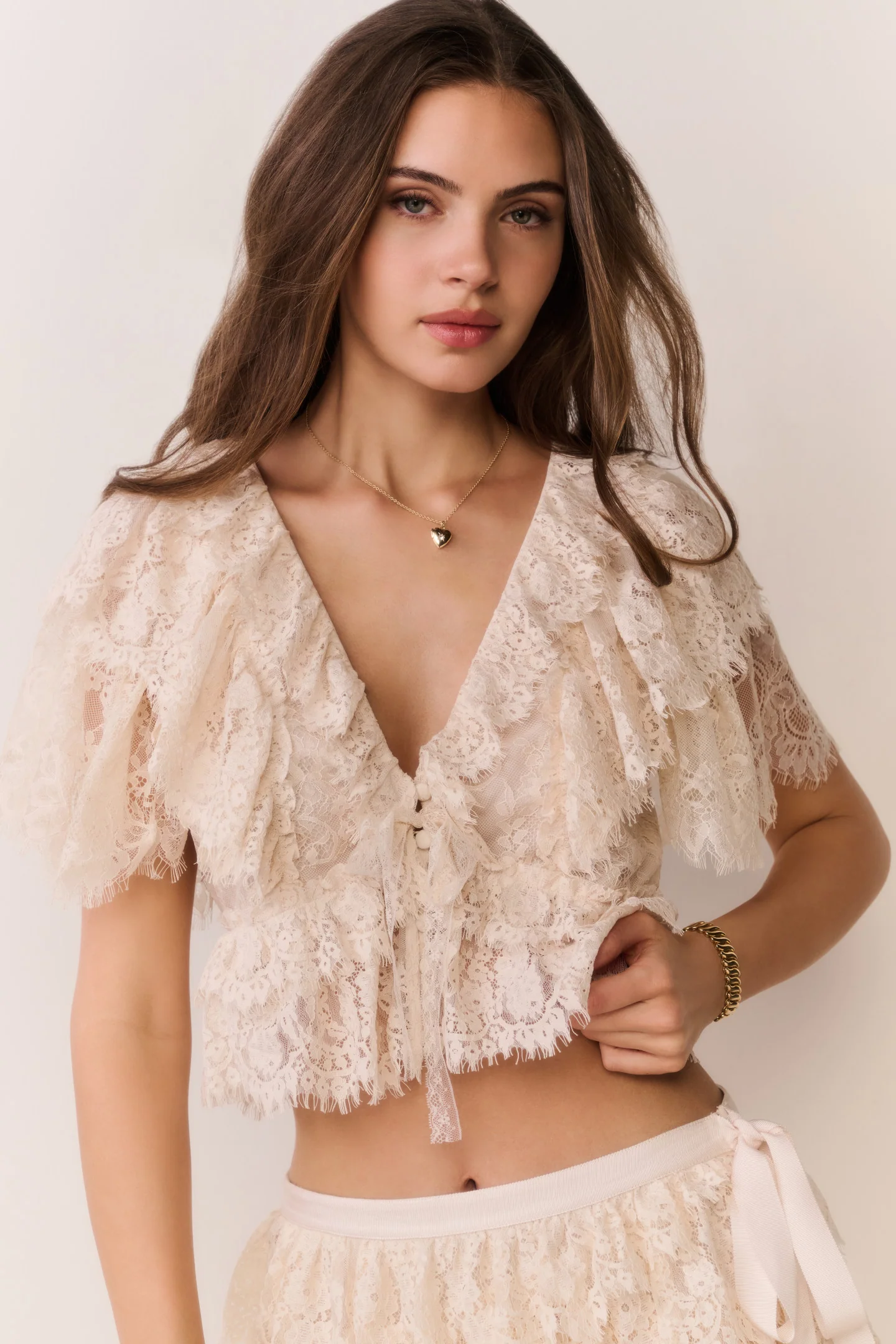 Caper Lace Ruffle Crop Top - Image 2