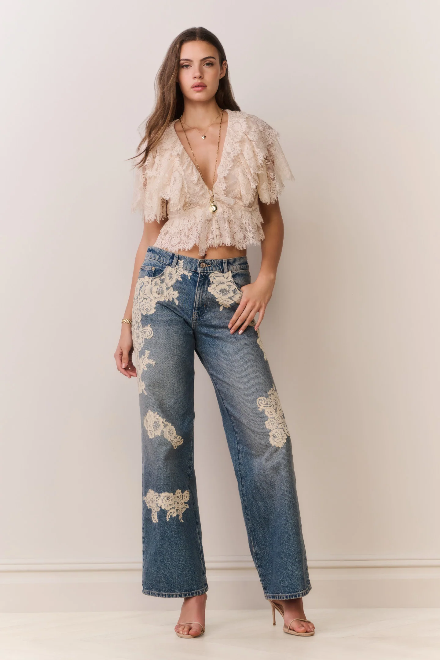Caper Lace Ruffle Crop Top - Image 3