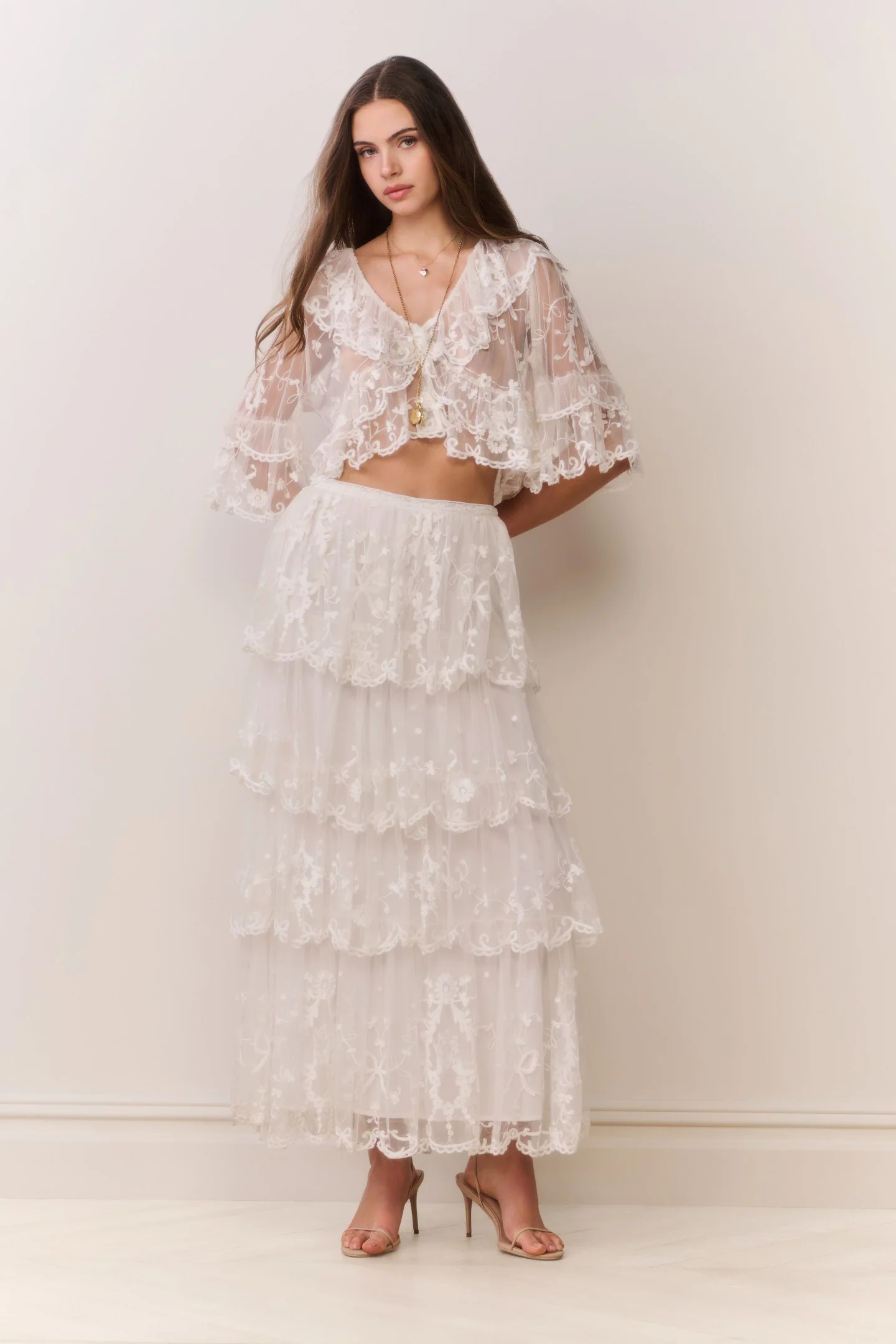 Celesa Embroidered Mesh Tiered Maxi Skirt - Image 5