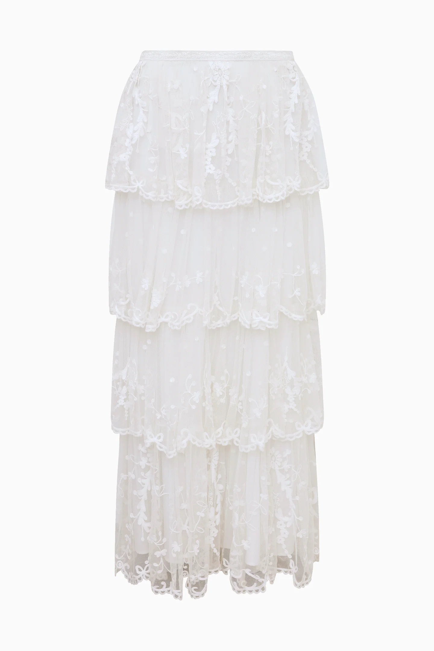 Celesa Embroidered Mesh Tiered Maxi Skirt - Image 8