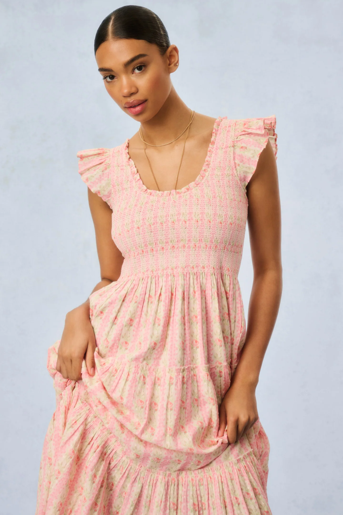 Chessie Fragrance Print Cotton Maxi Dress - STRAWBERRY MACAROON - Image 2