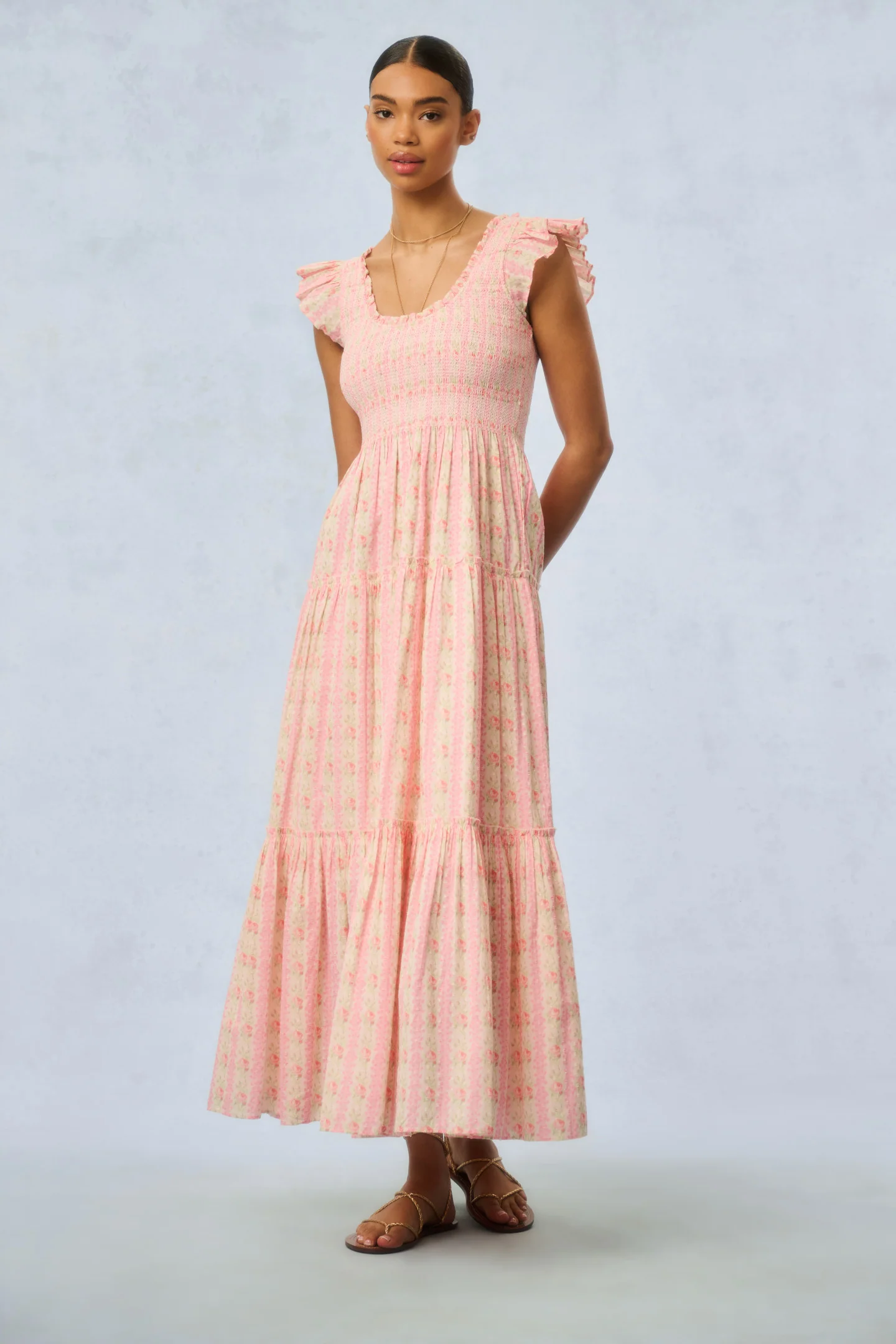 Chessie Fragrance Print Cotton Maxi Dress - STRAWBERRY MACAROON - Image 3