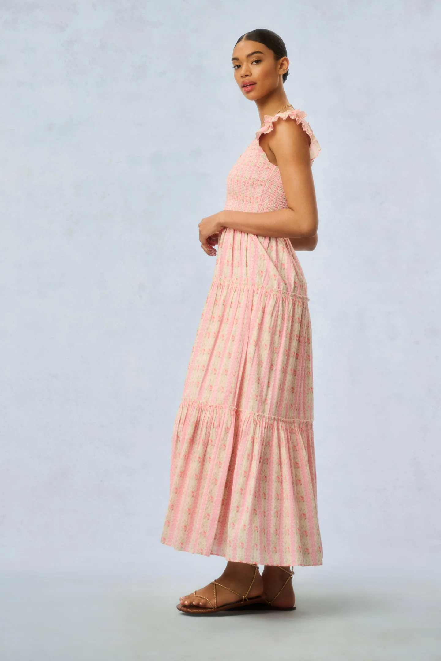 Chessie Fragrance Print Cotton Maxi Dress - STRAWBERRY MACAROON - Image 4