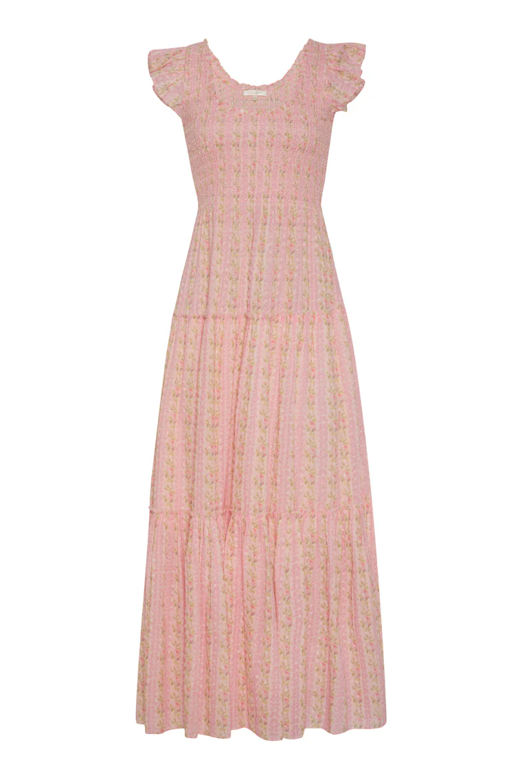 Chessie Fragrance Print Cotton Maxi Dress - STRAWBERRY MACAROON - Image 6