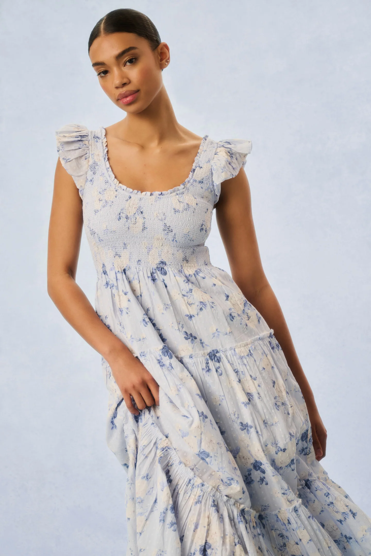 Chessie Fragrance Print Cotton Maxi Dress - WHISPER BLUE - Image 2
