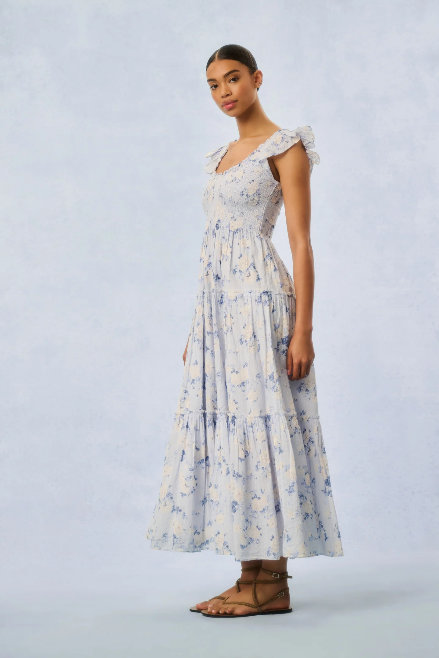 Chessie Fragrance Print Cotton Maxi Dress - WHISPER BLUE - Image 3