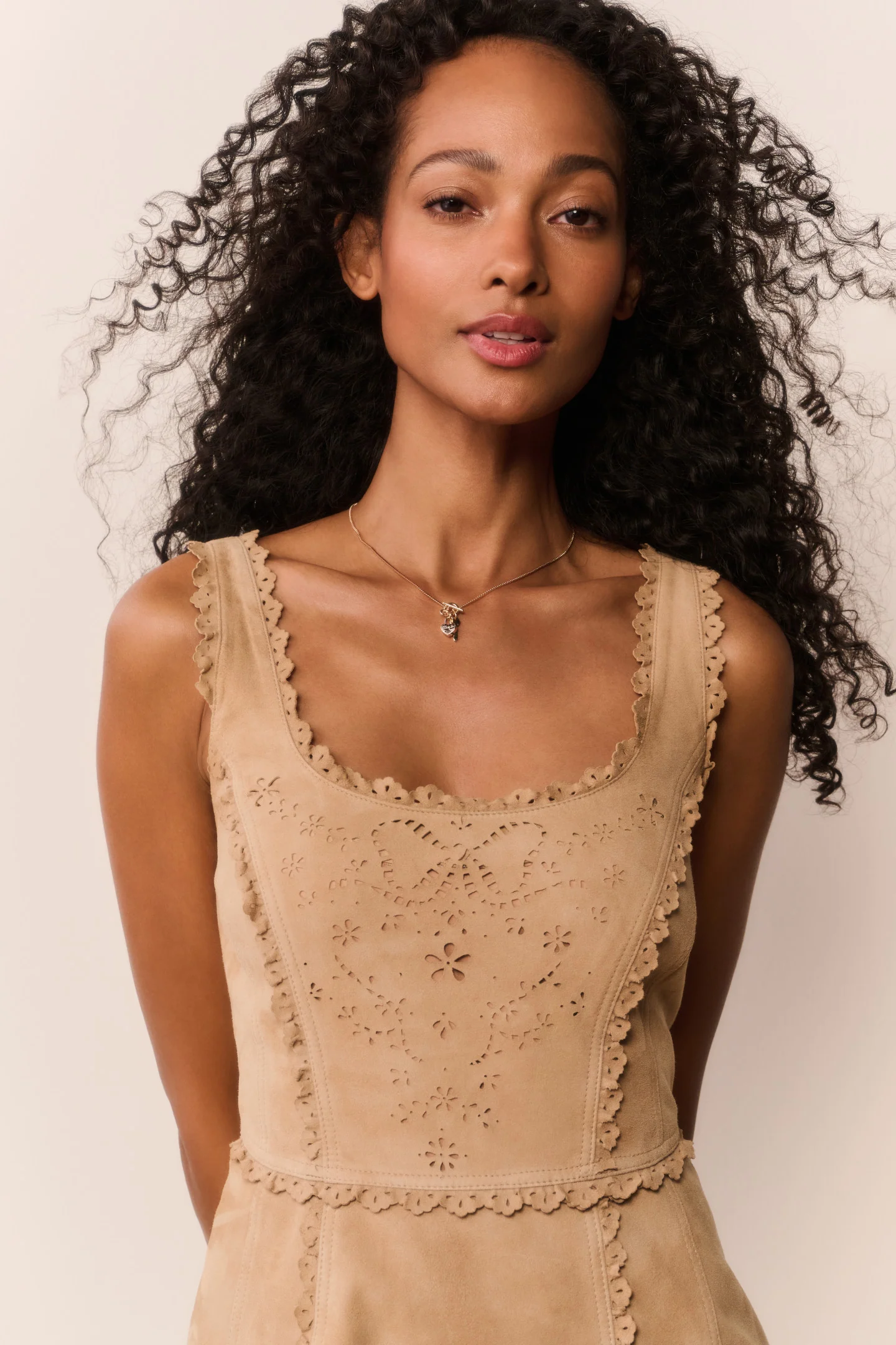 Chrysanthe Suede Eyelet Mini Dress - Image 3