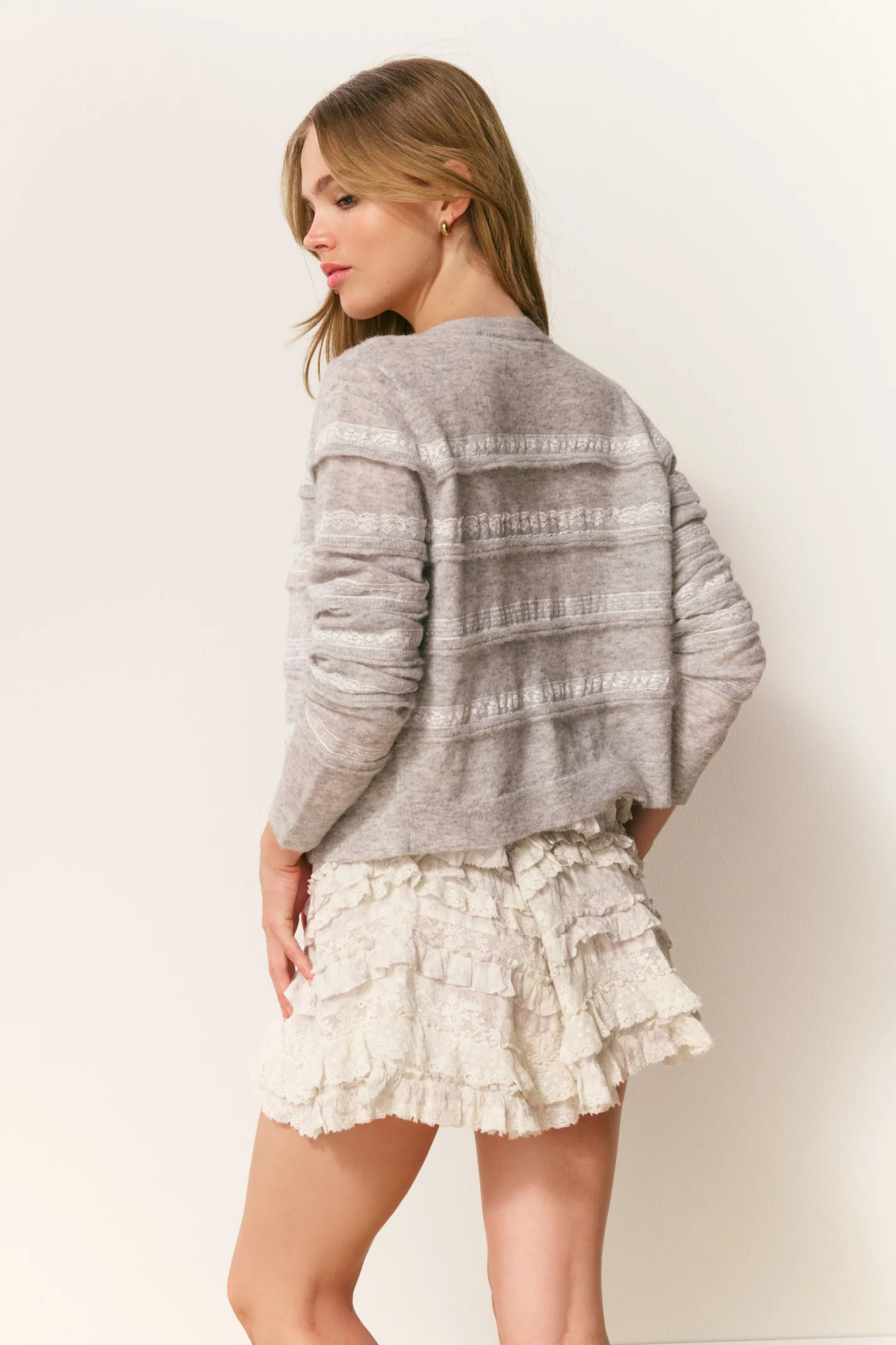 Claralise Alpaca-Blend Lace Stripe Cardigan - Image 3