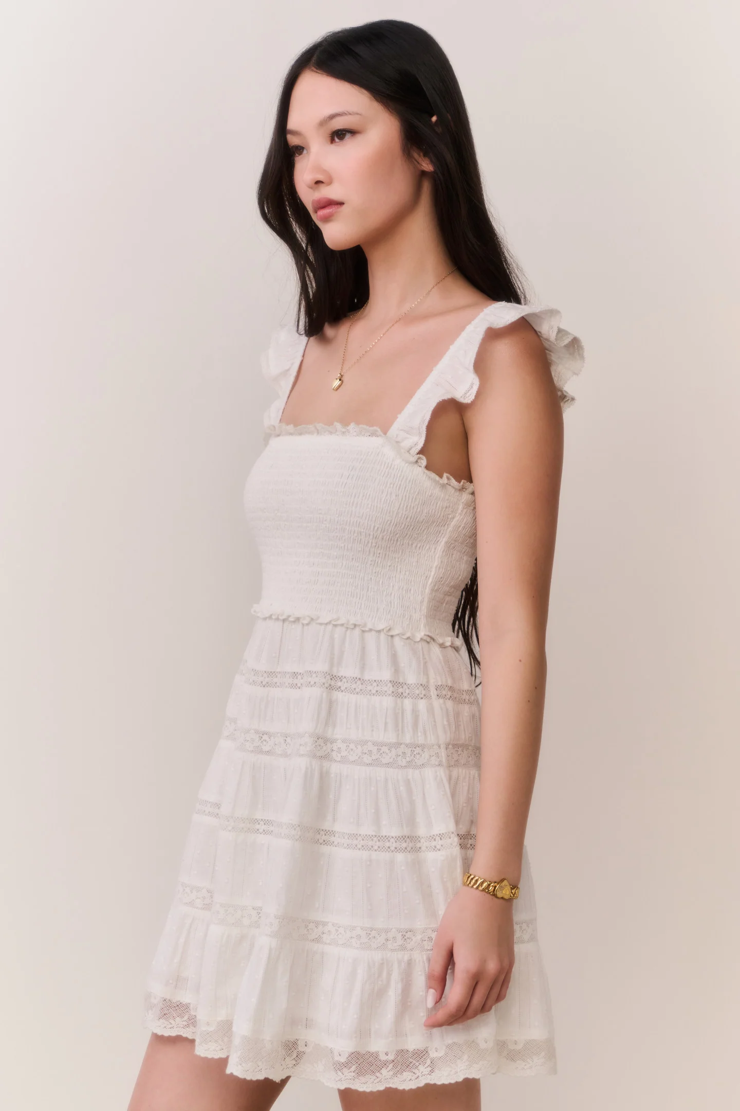 Colbera Lace-Trimmed Cotton Mini Dress - Image 3
