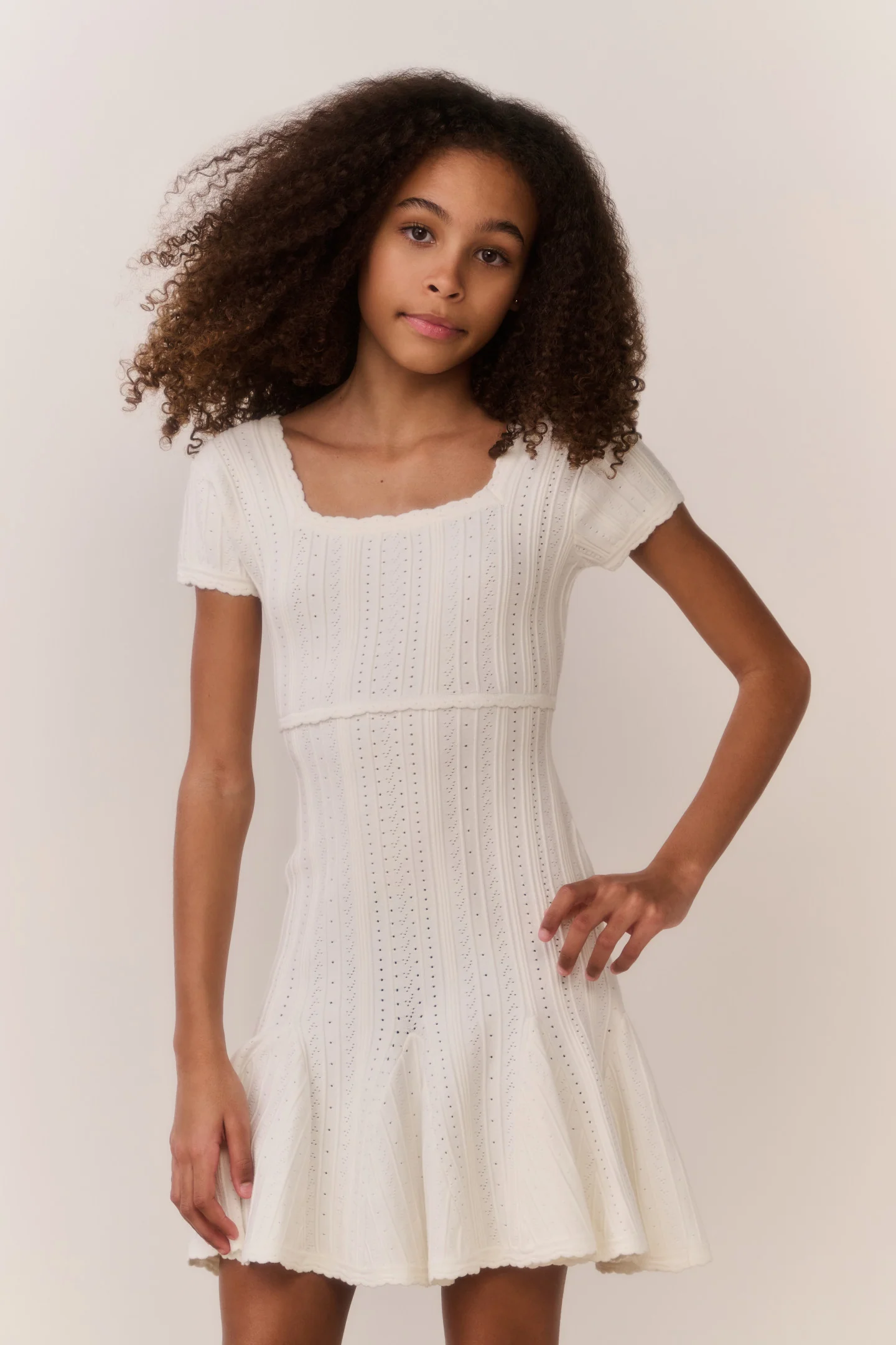 Tween Daffron Stretch Pointelle Dress - WHITE TEA - Image 2