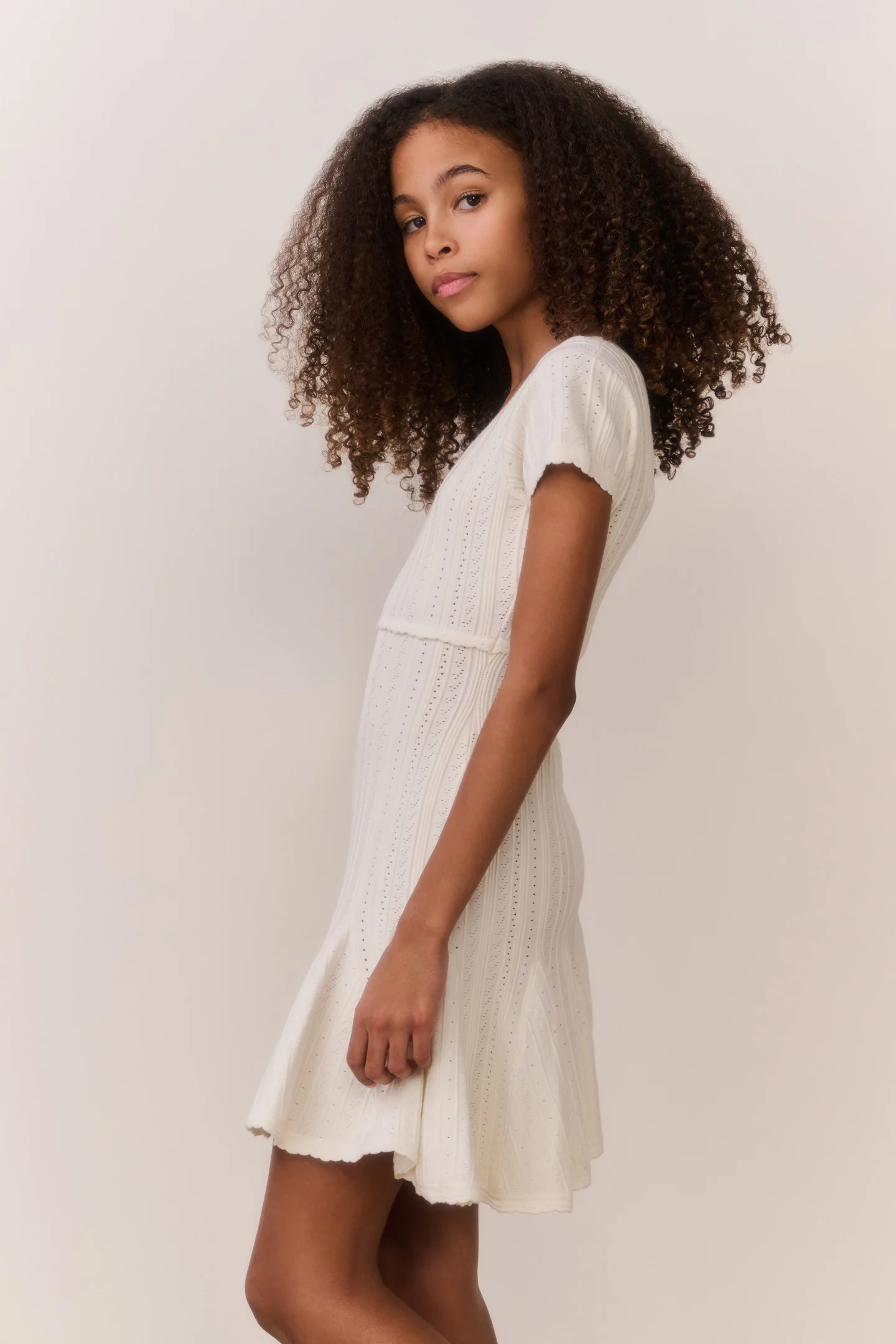 Tween Daffron Stretch Pointelle Dress - WHITE TEA - Image 3