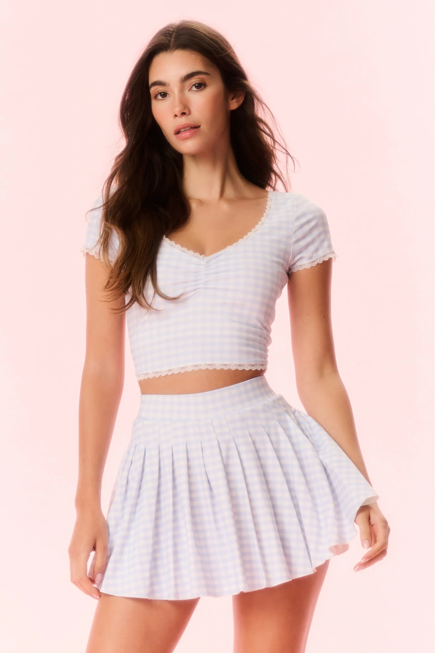 Dancia Gingham Print Active Skort - Image 2