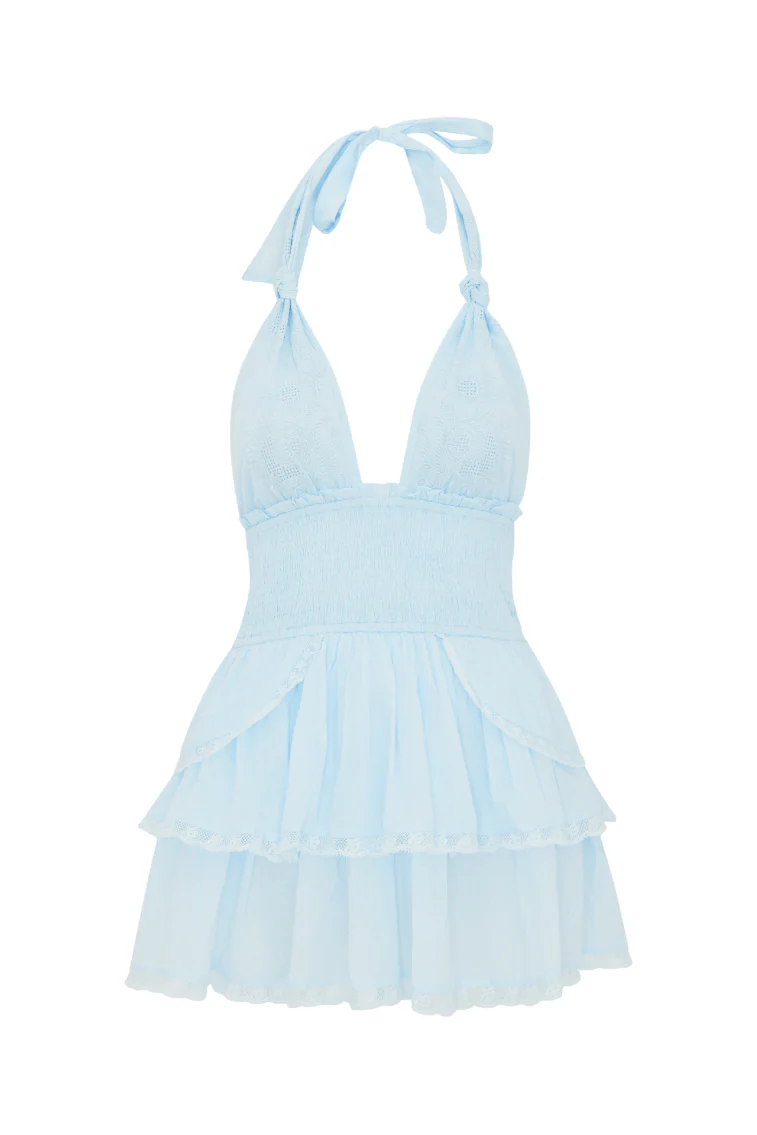 Deanna Heritage Halter Mini Dress - BLUE - Image 5