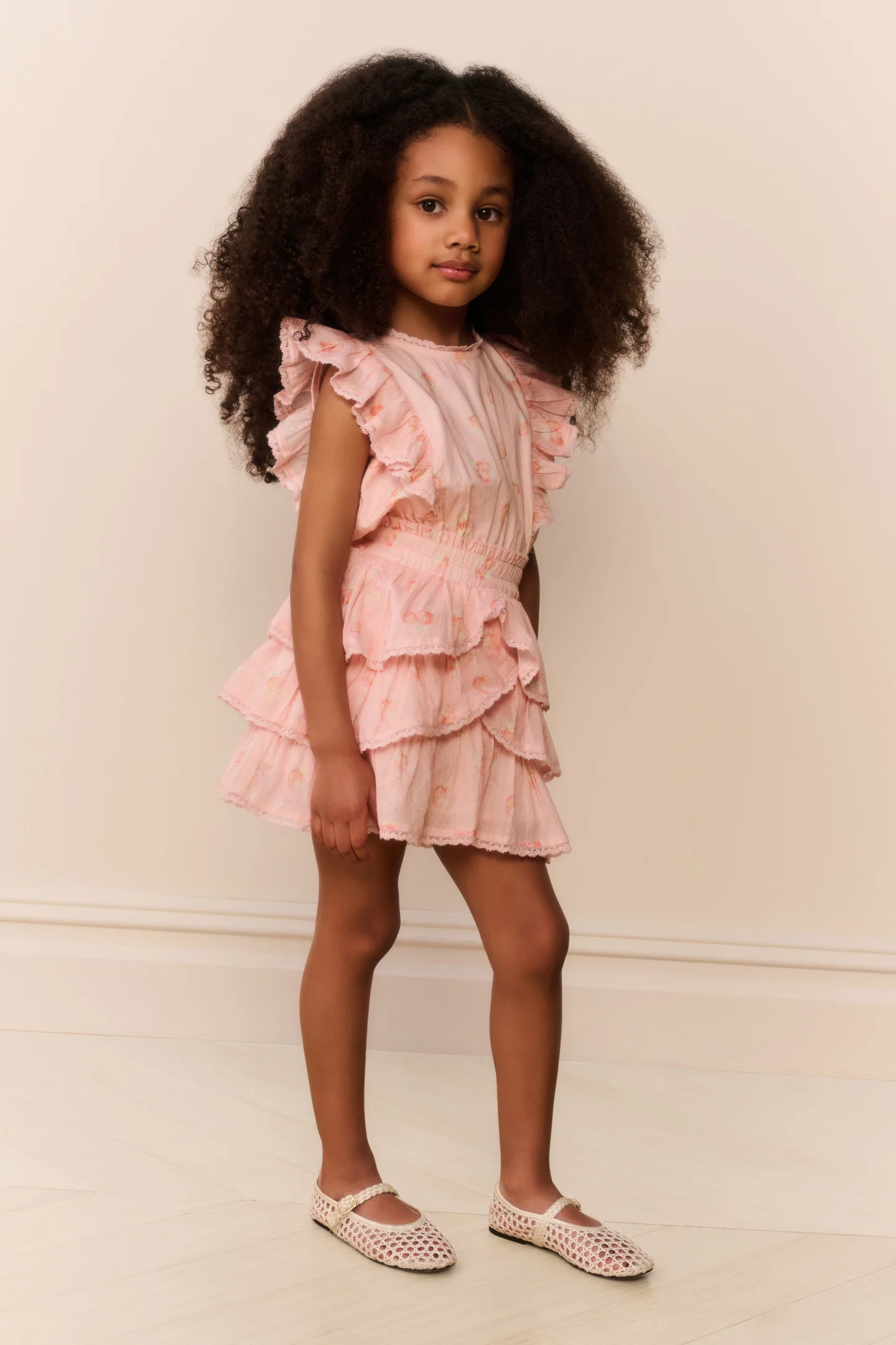 Little Girls Peach Pom Pom Decker Dress - Image 4