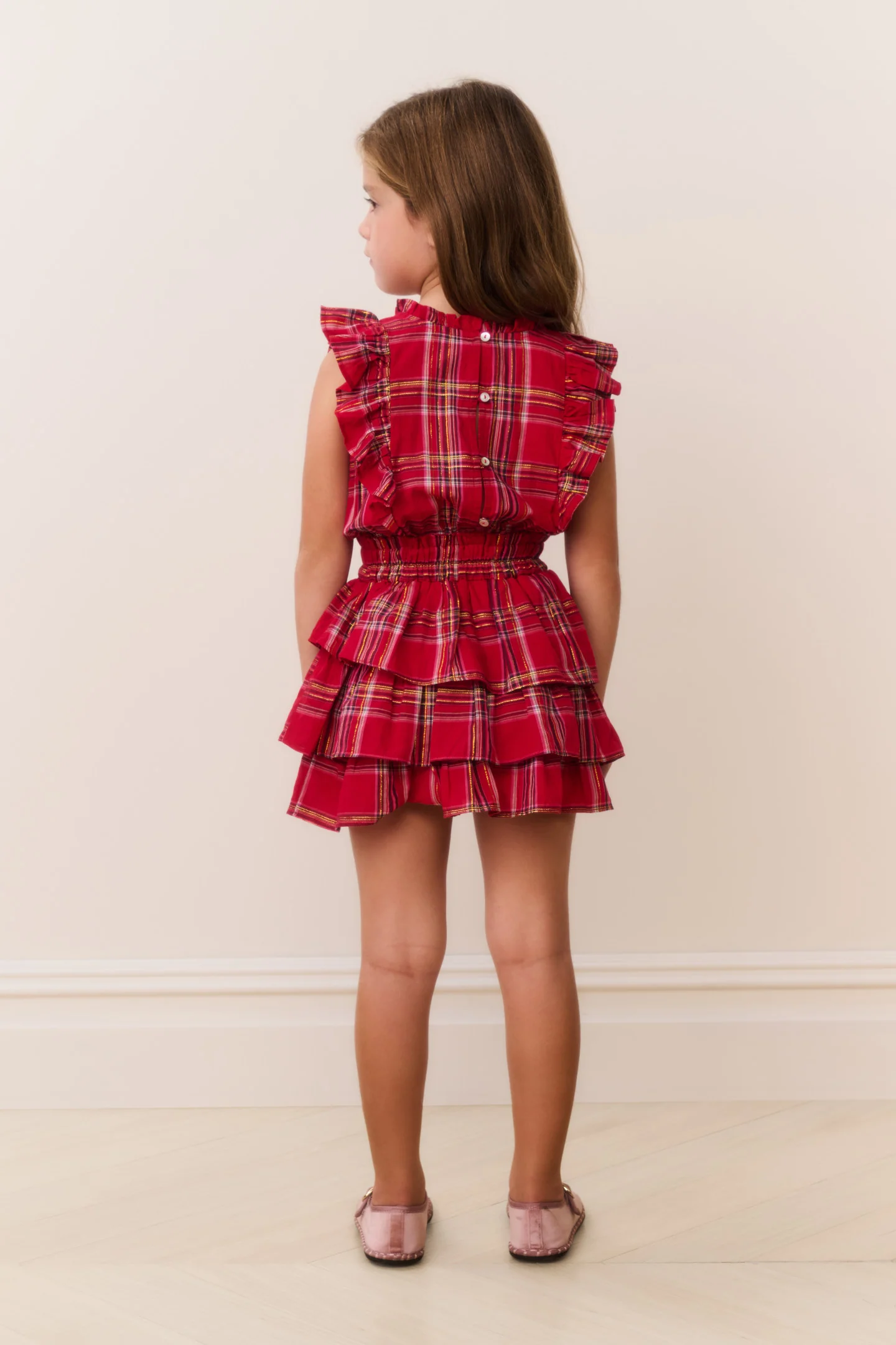 Girls Decker Cotton Tartan Ruffle Dress - Image 3