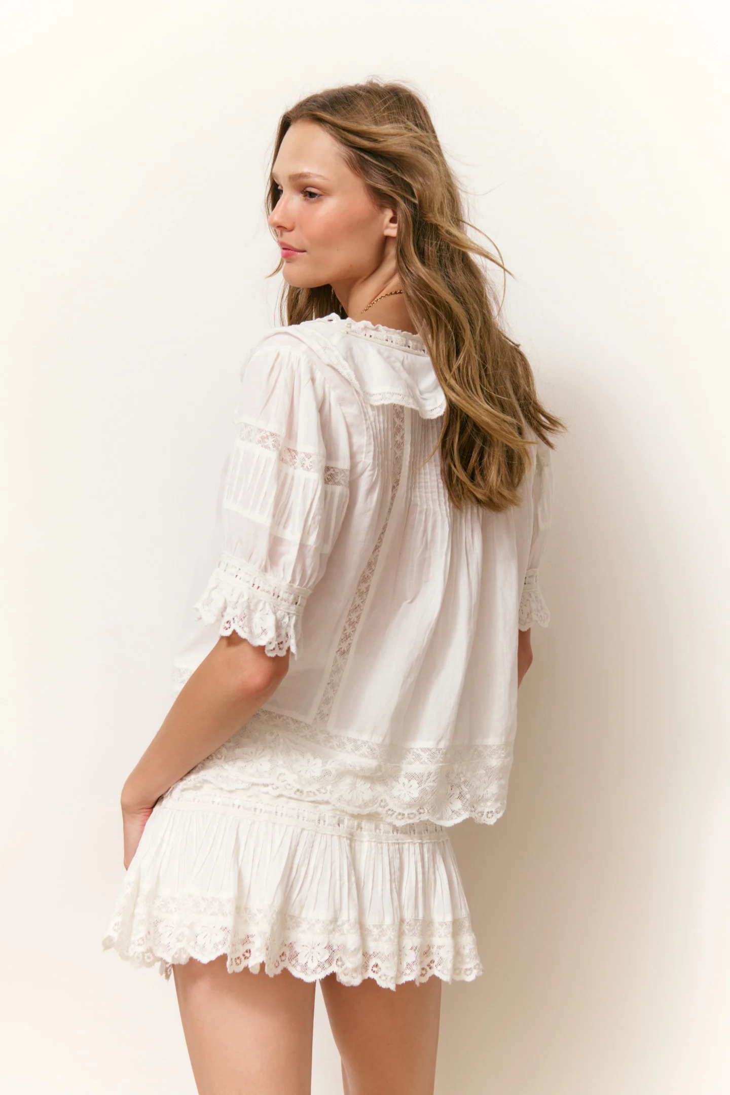 Delphie Cotton Lace-Detailed Mini Skirt - OFF WHITE - Image 5