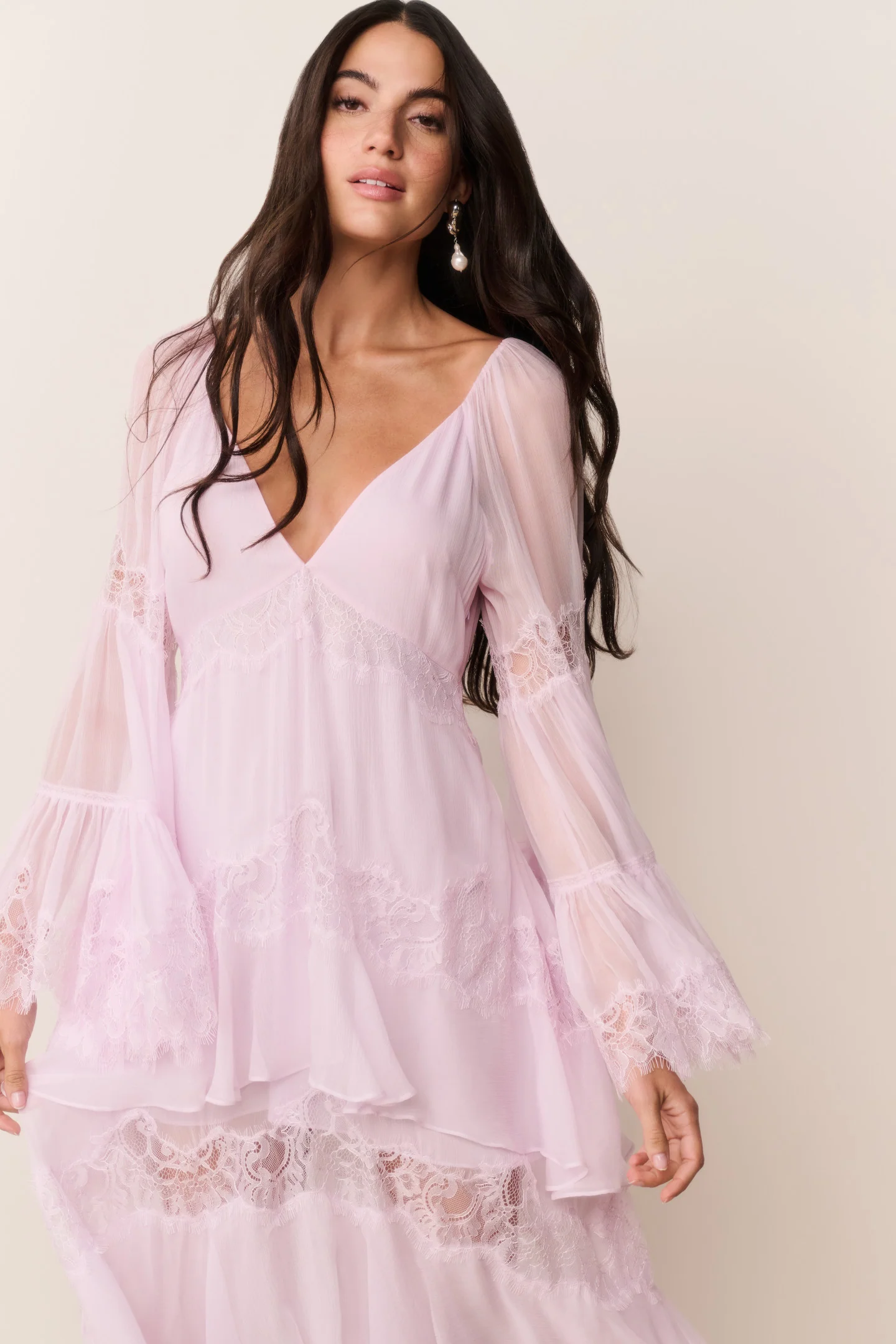 Devina Silk Chiffon Lace Maxi Dress - Image 3