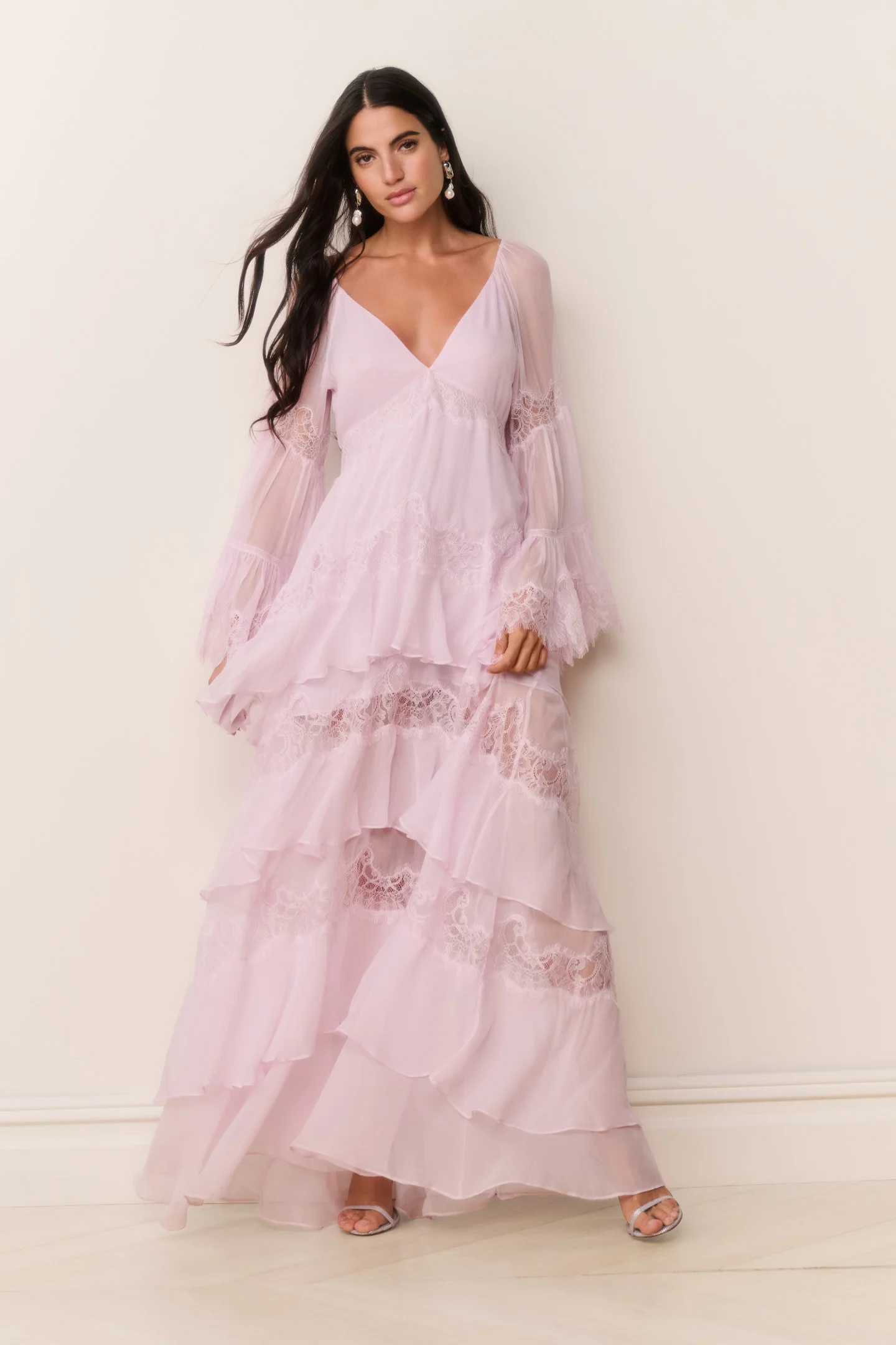 Devina Silk Chiffon Lace Maxi Dress - Image 4