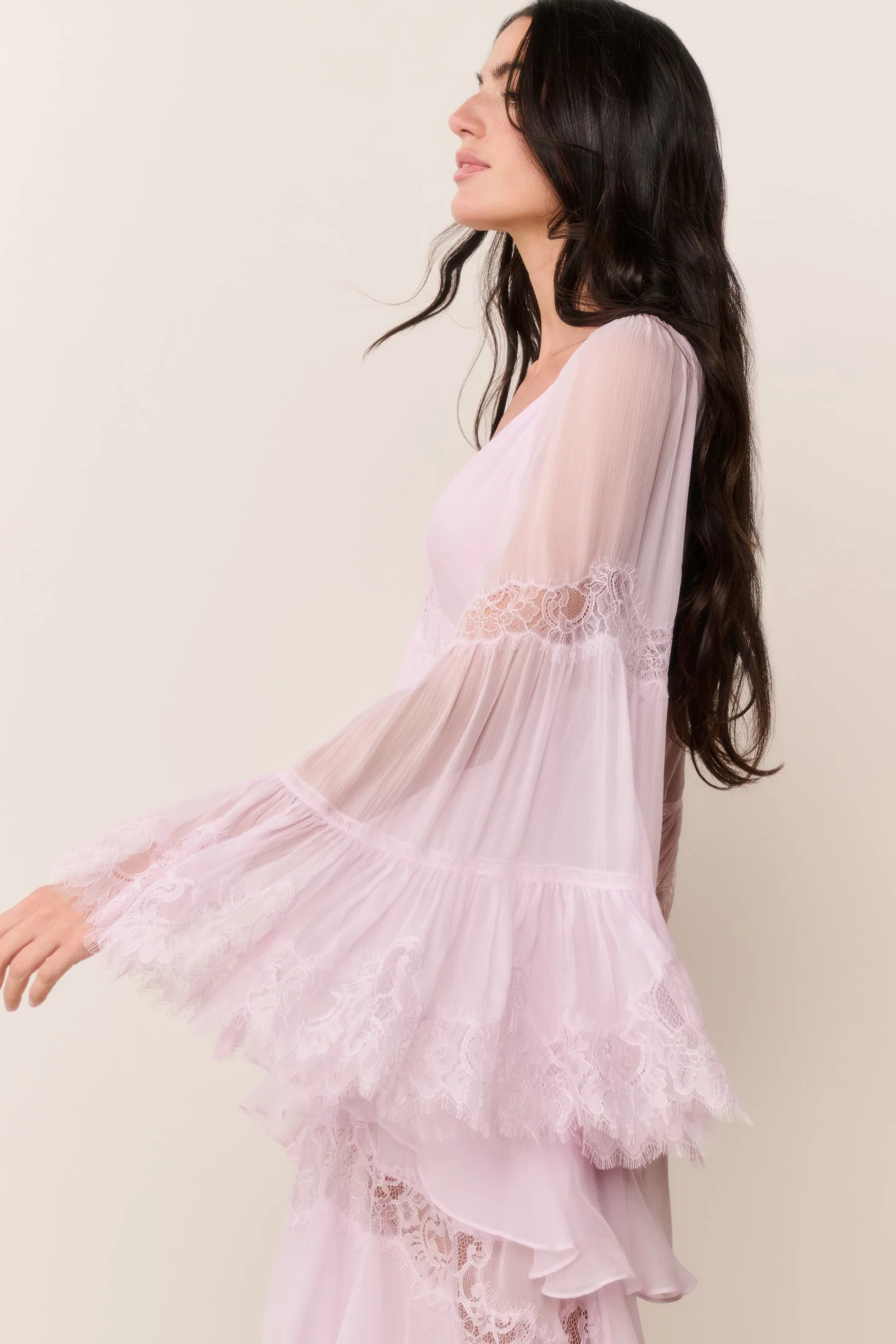 Devina Silk Chiffon Lace Maxi Dress - Image 5