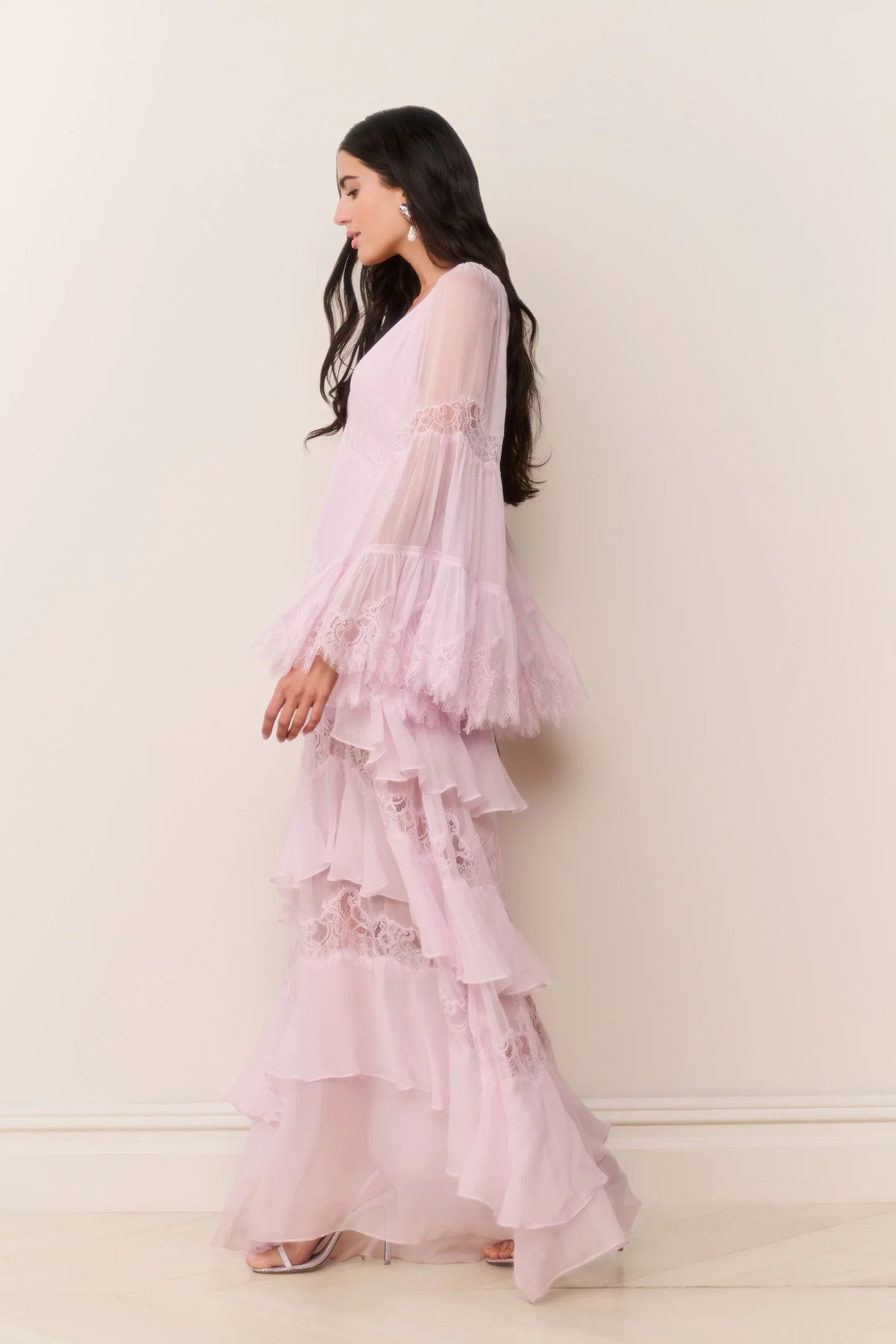 Devina Silk Chiffon Lace Maxi Dress - Image 6