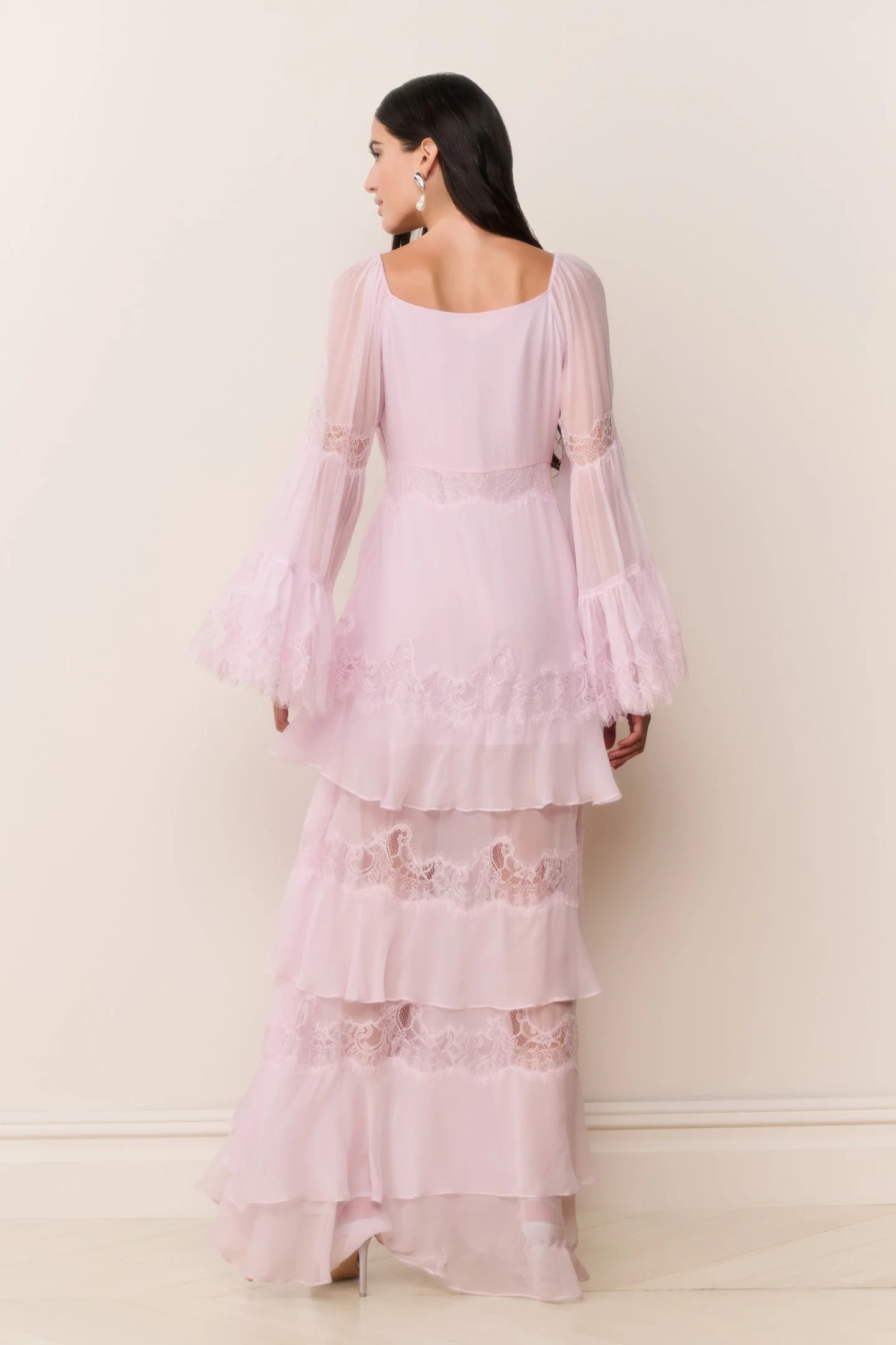 Devina Silk Chiffon Lace Maxi Dress - Image 7