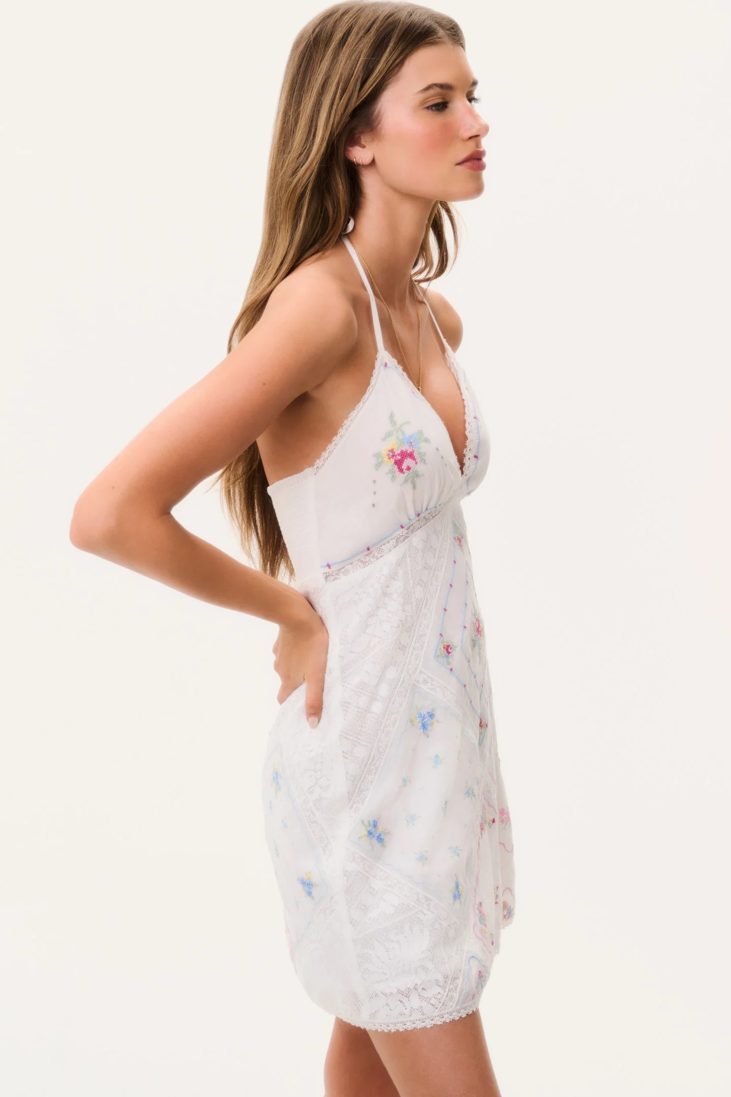 Elira Embroidered Patchwork Mini Dress - Image 4