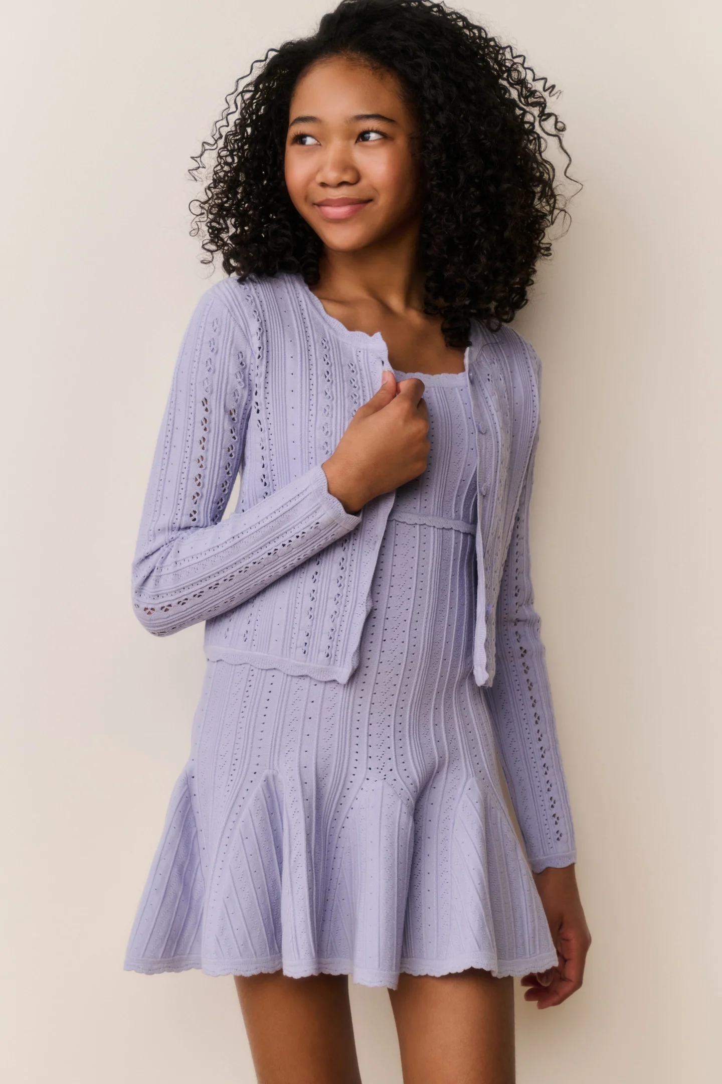 Tween Emlynn Stretch Pointelle Cardigan - Image 3
