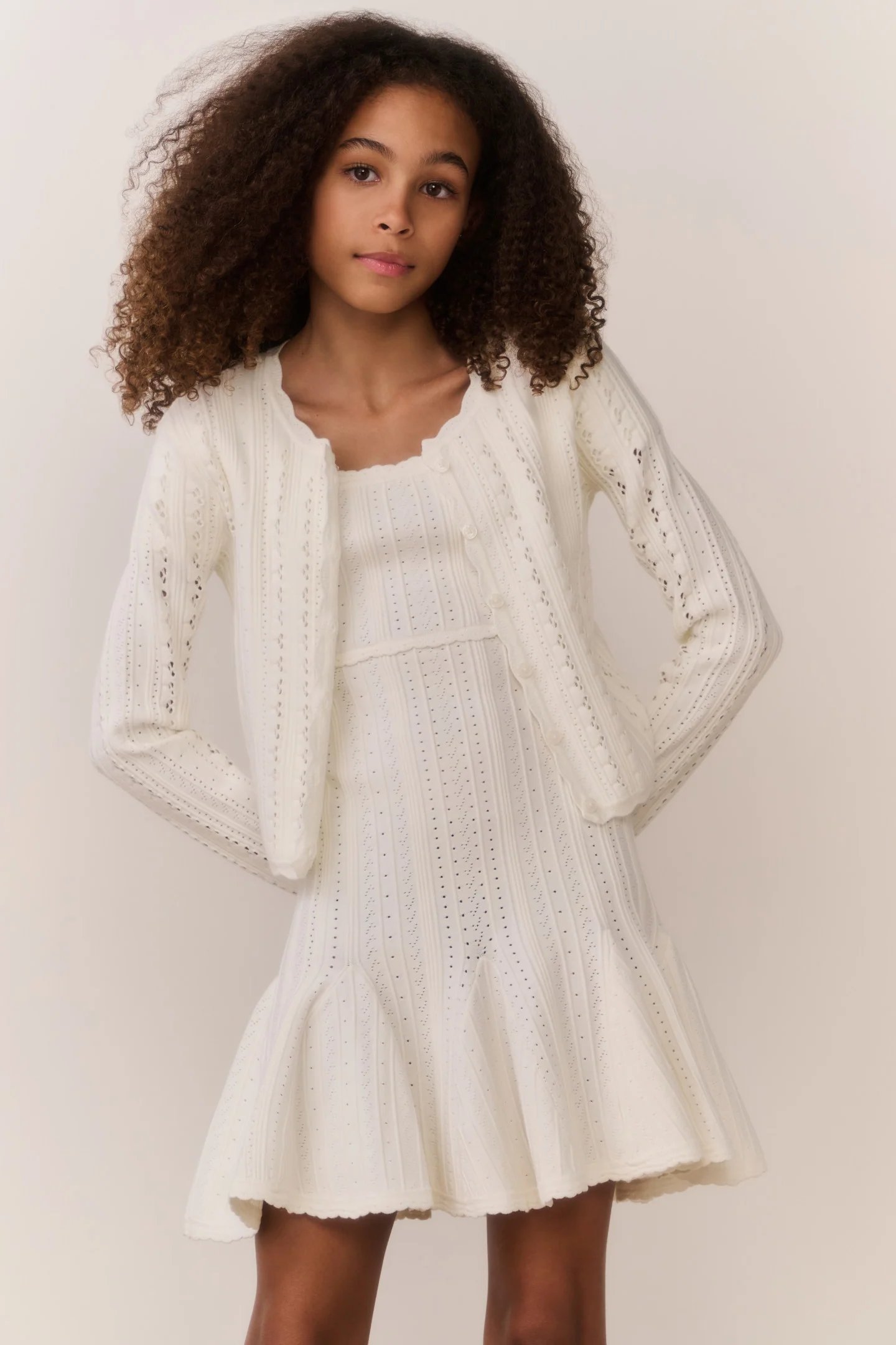 Tween Emlynn Stretch Pointelle Cardigan - WHITE TEA - Image 2