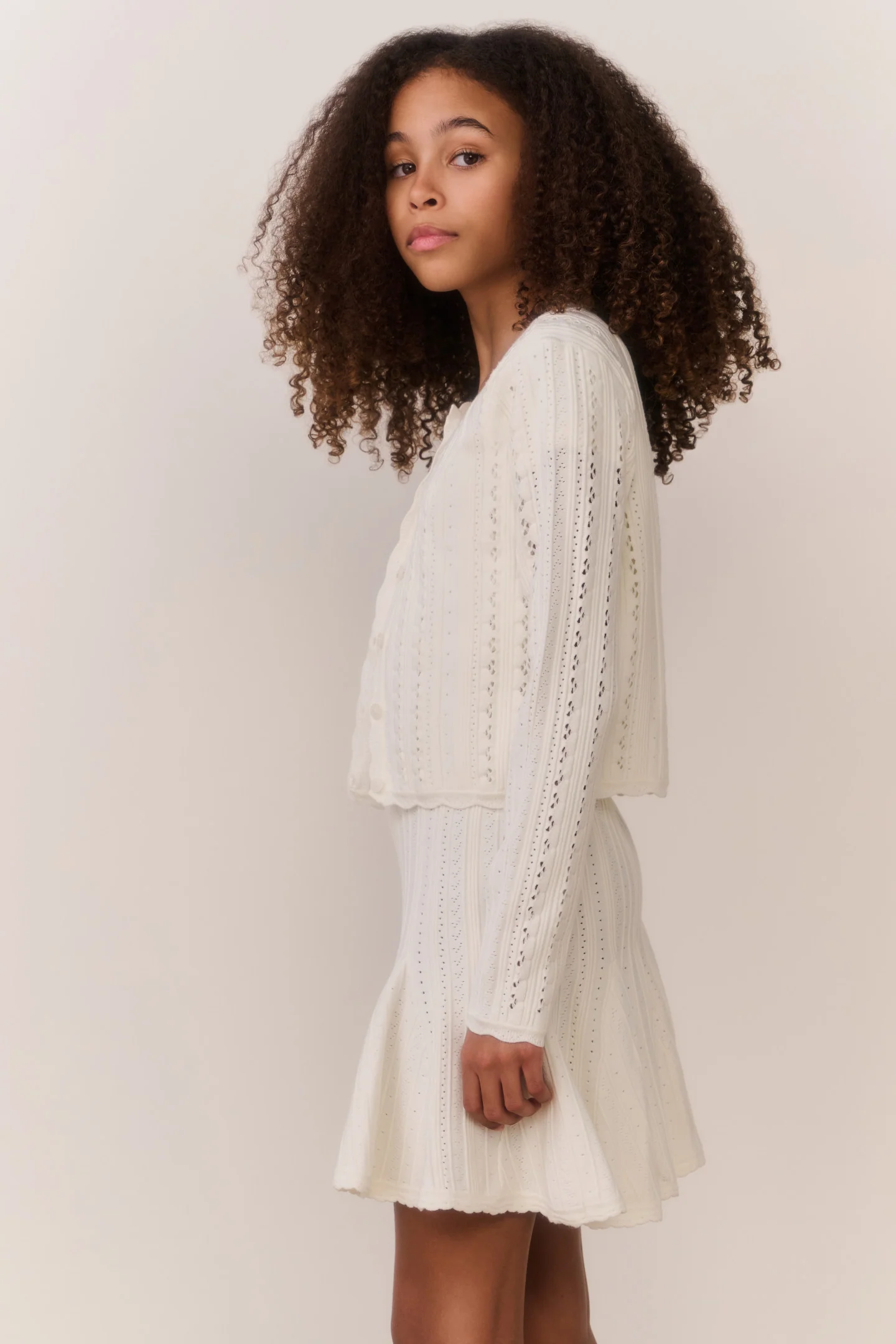 Tween Emlynn Stretch Pointelle Cardigan - WHITE TEA - Image 3