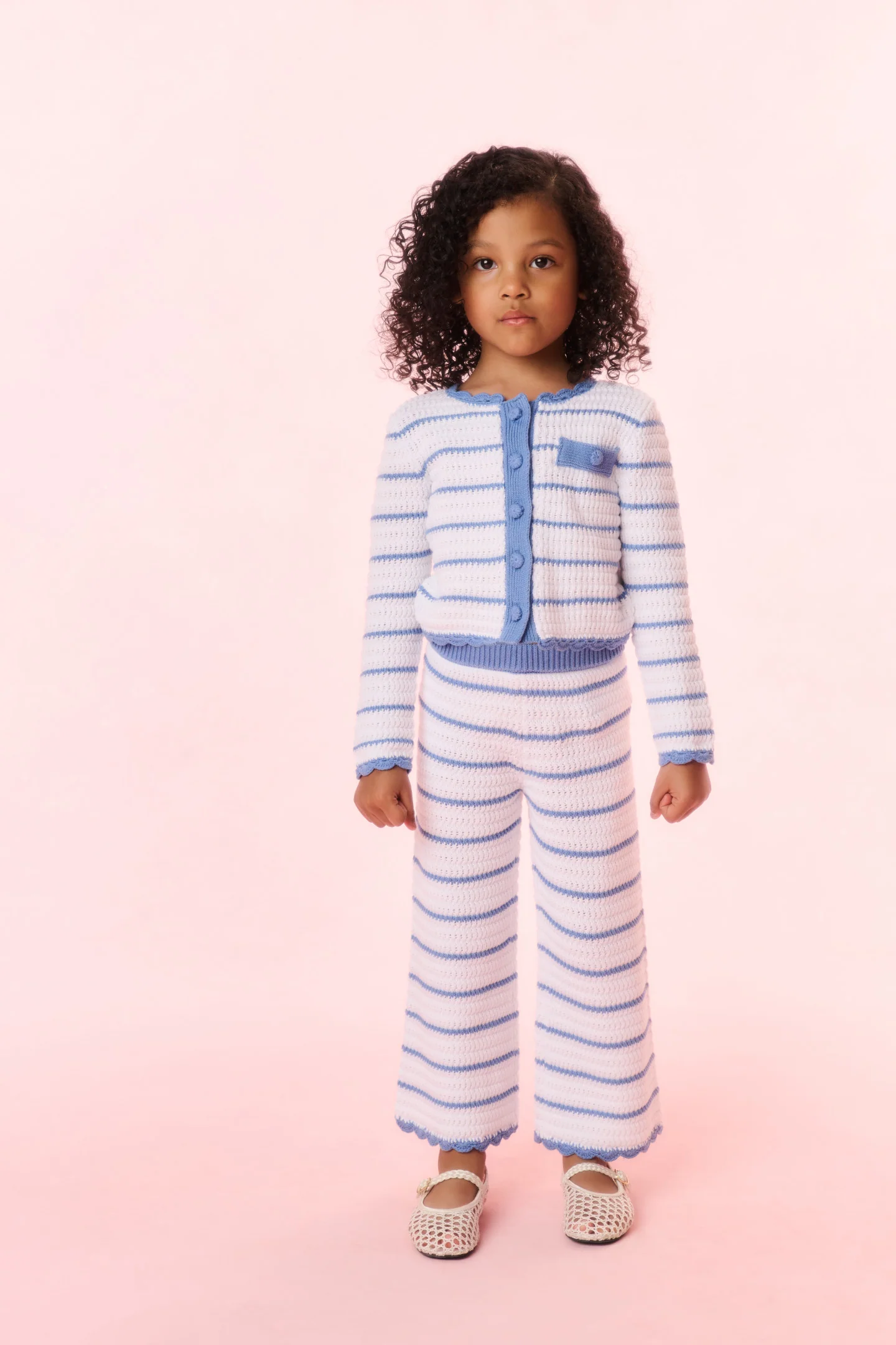 Girls Floraine Striped Crochet Cardigan - Image 2