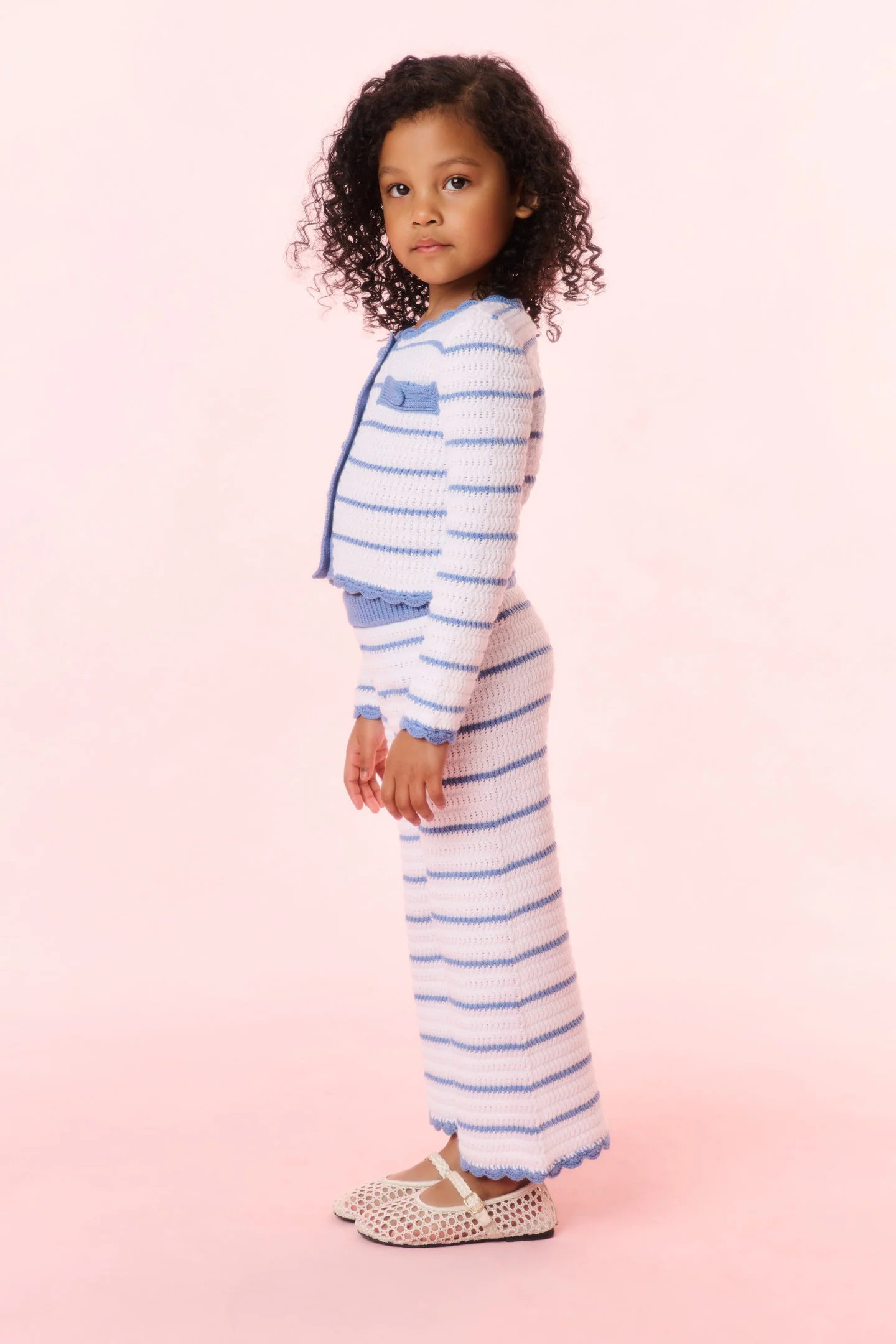 Girls Floraine Striped Crochet Cardigan - Image 3