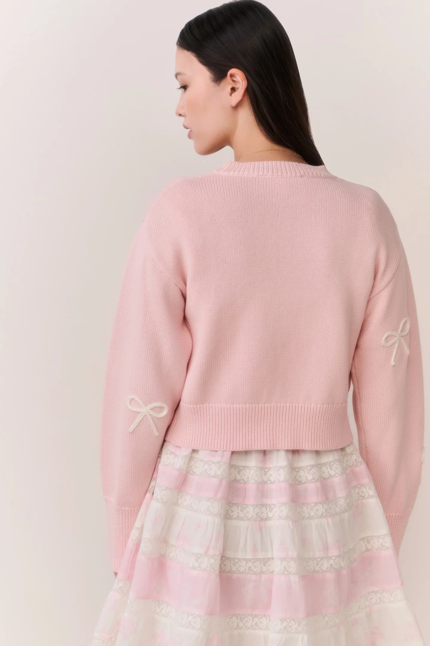 Francette Cotton Bow Embroidered Cardigan - Image 5