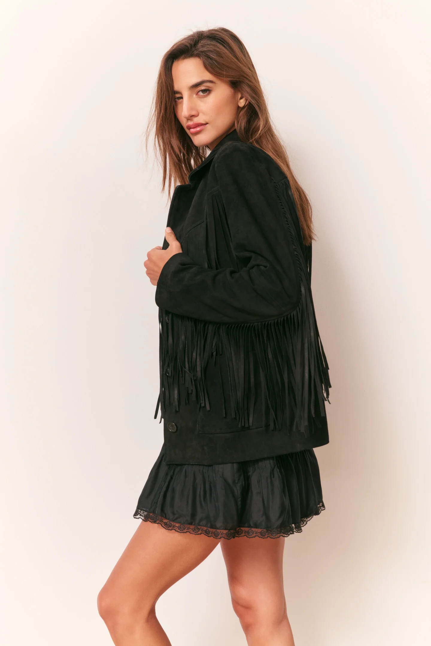 Geraline Black Suede Fringe Jacket - Image 4