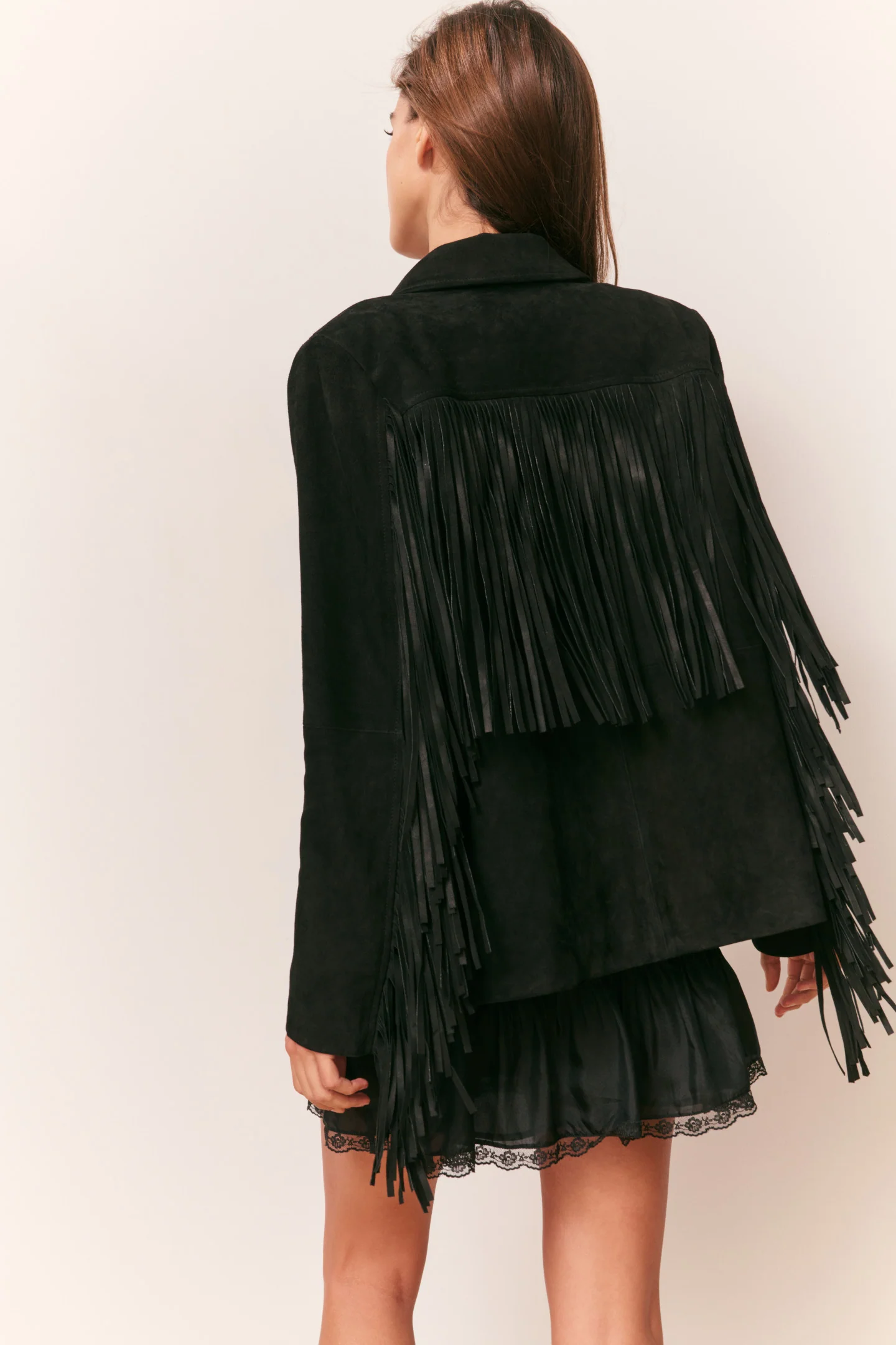 Geraline Black Suede Fringe Jacket - Image 6