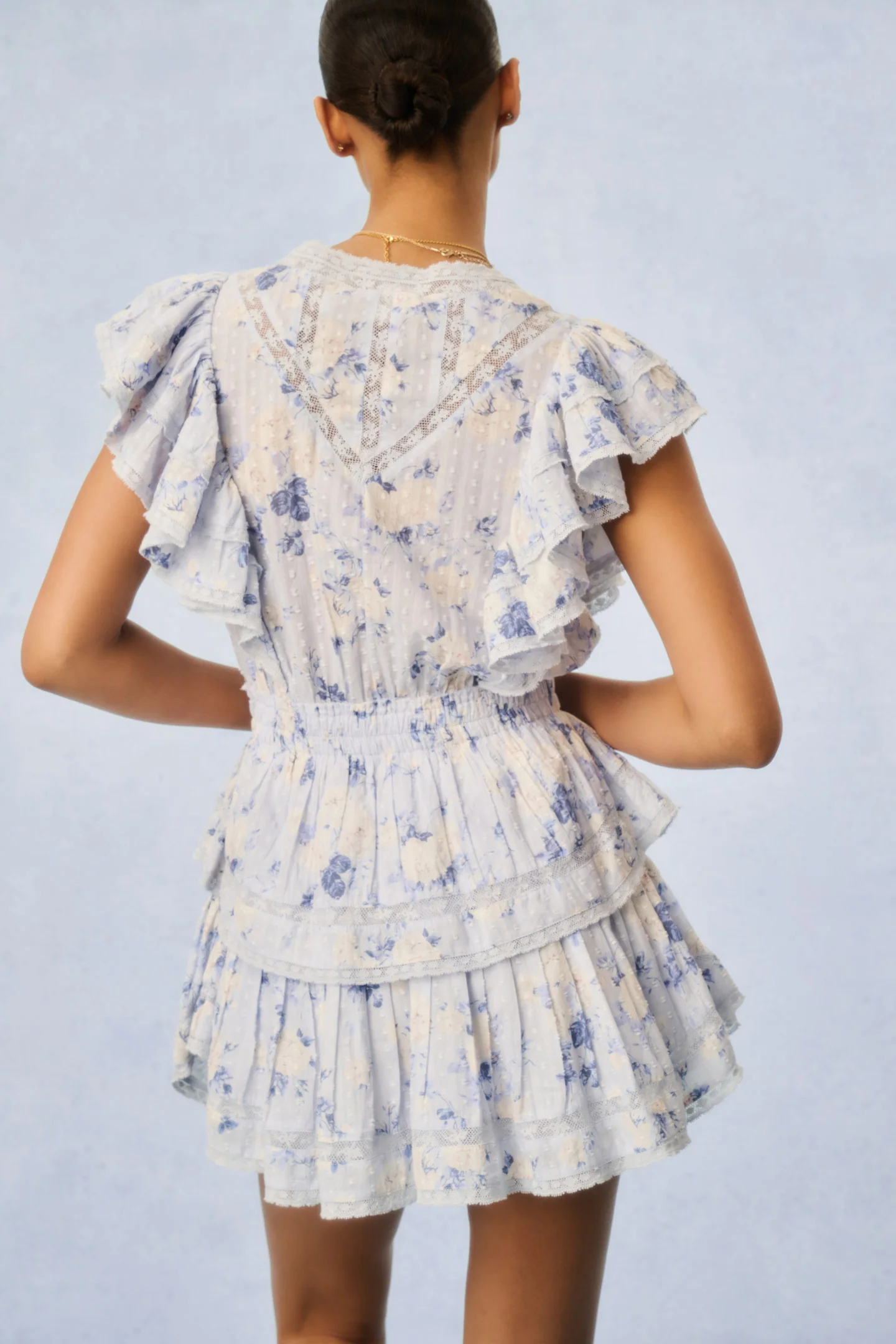 Gwen Fragrance Print Cotton Mini Dress - WHISPER BLUE - Image 4