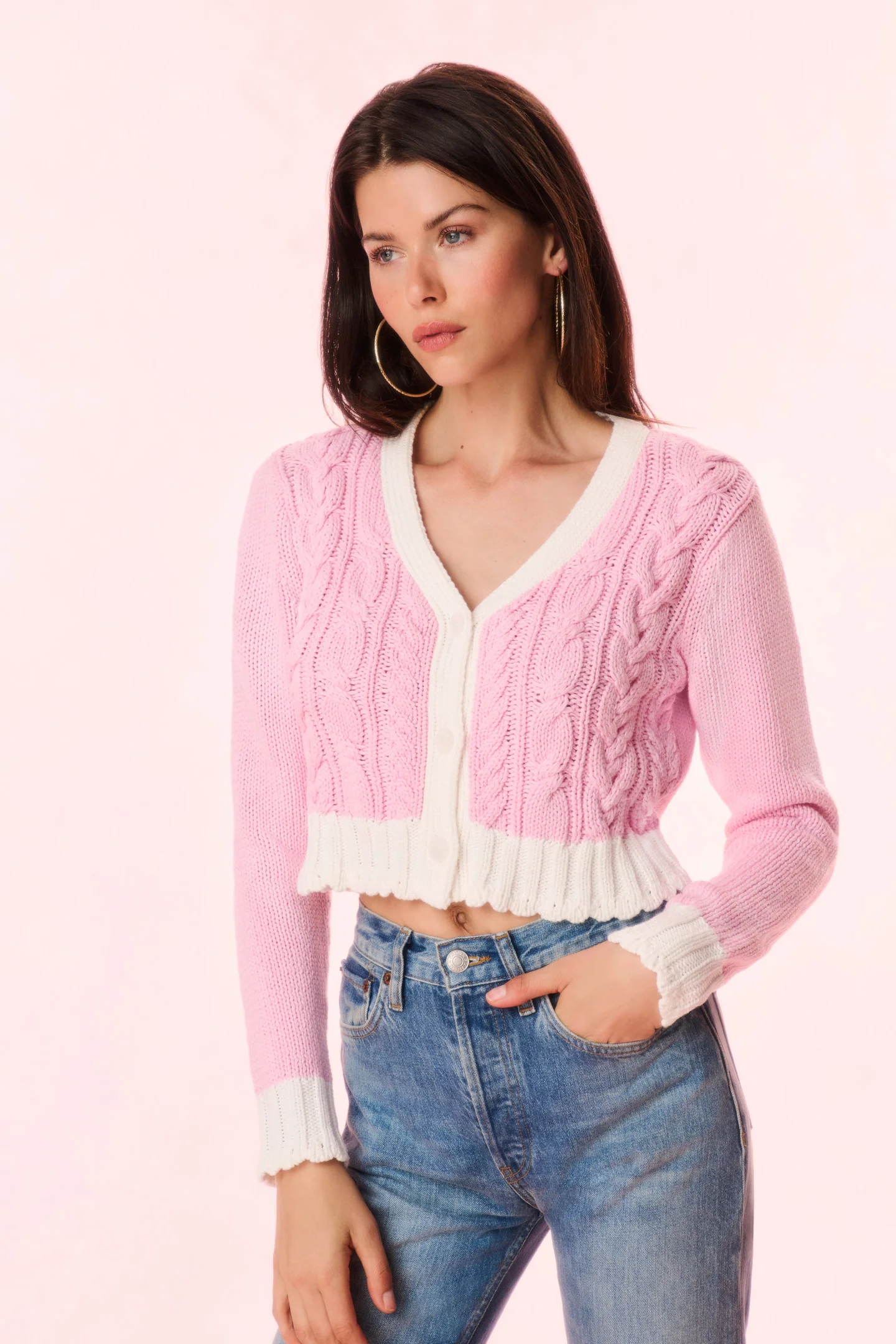 Hyacinth Cropped Cable Knit Cardigan - Image 3