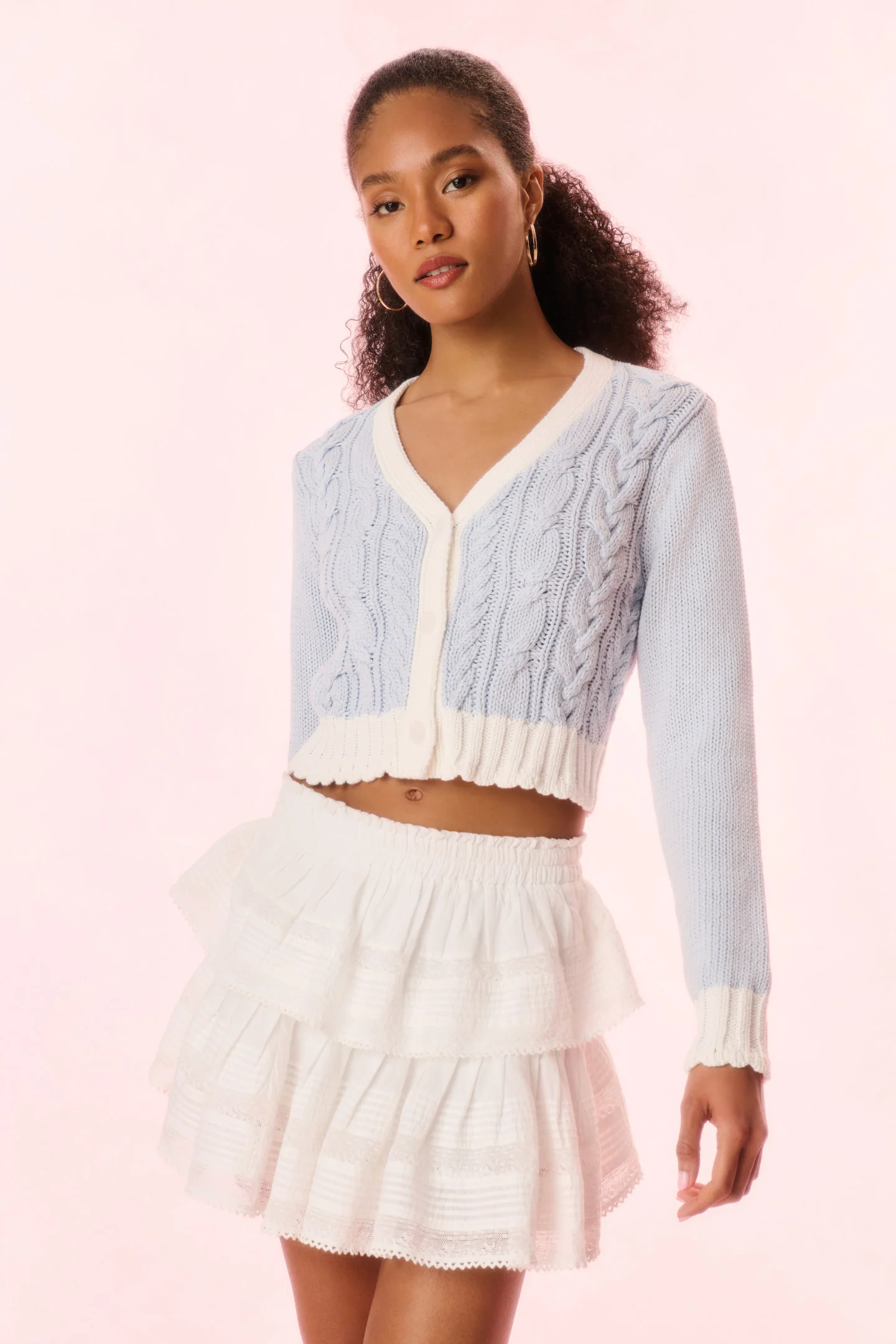 Hyacinth Cropped Cable Knit Cardigan - Image 6