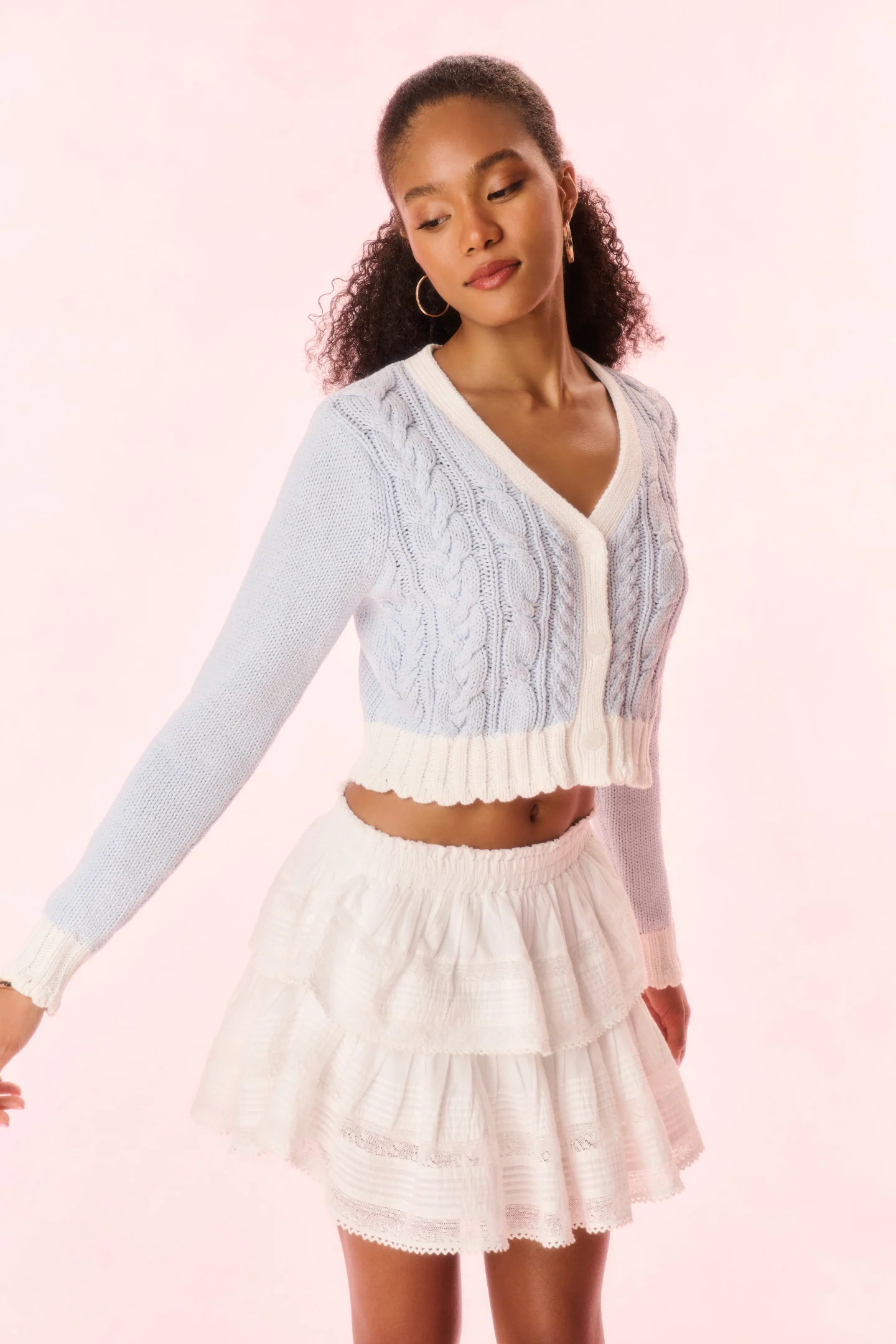 Hyacinth Cropped Cable Knit Cardigan - Image 7