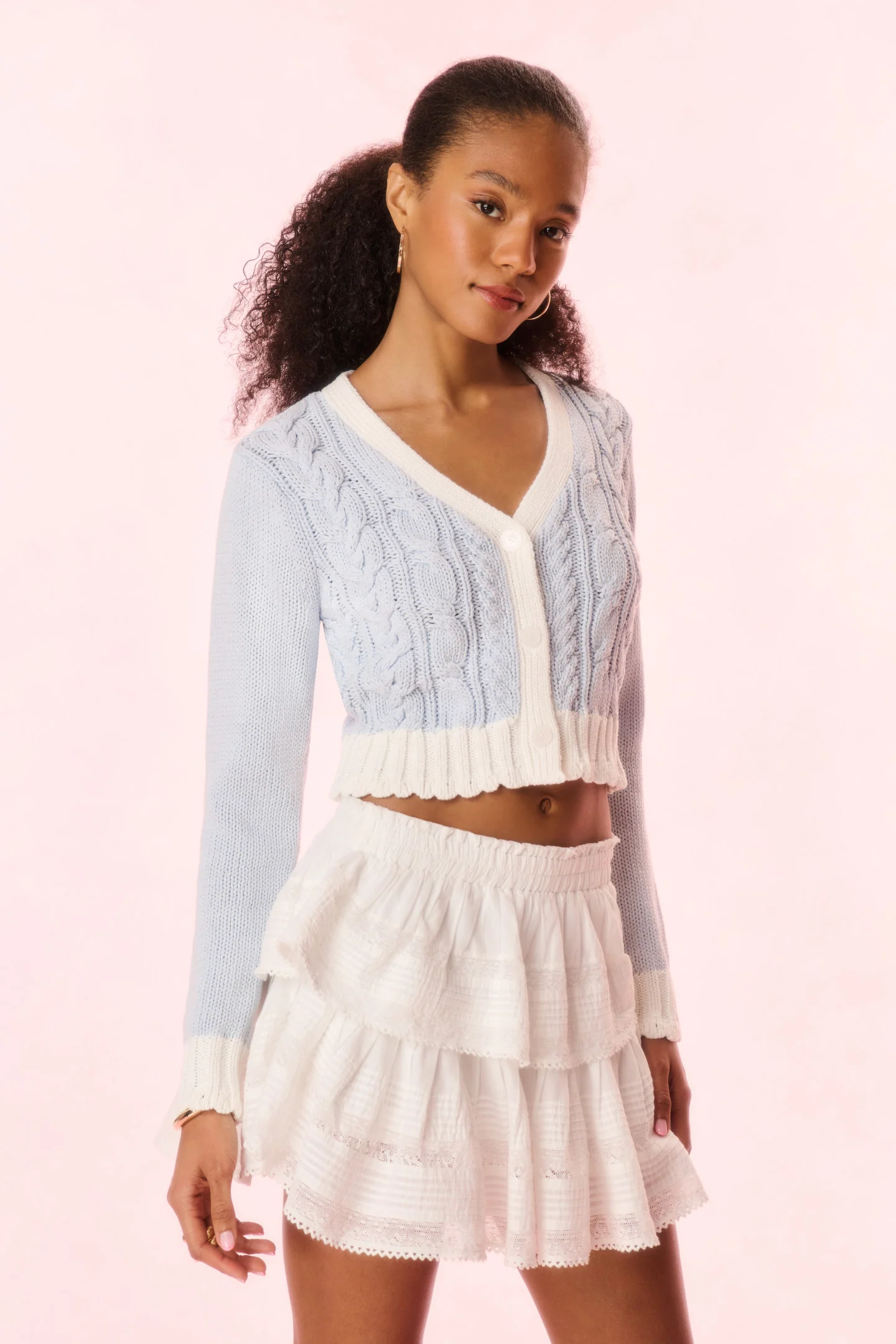 Hyacinth Cropped Cable Knit Cardigan - Image 8